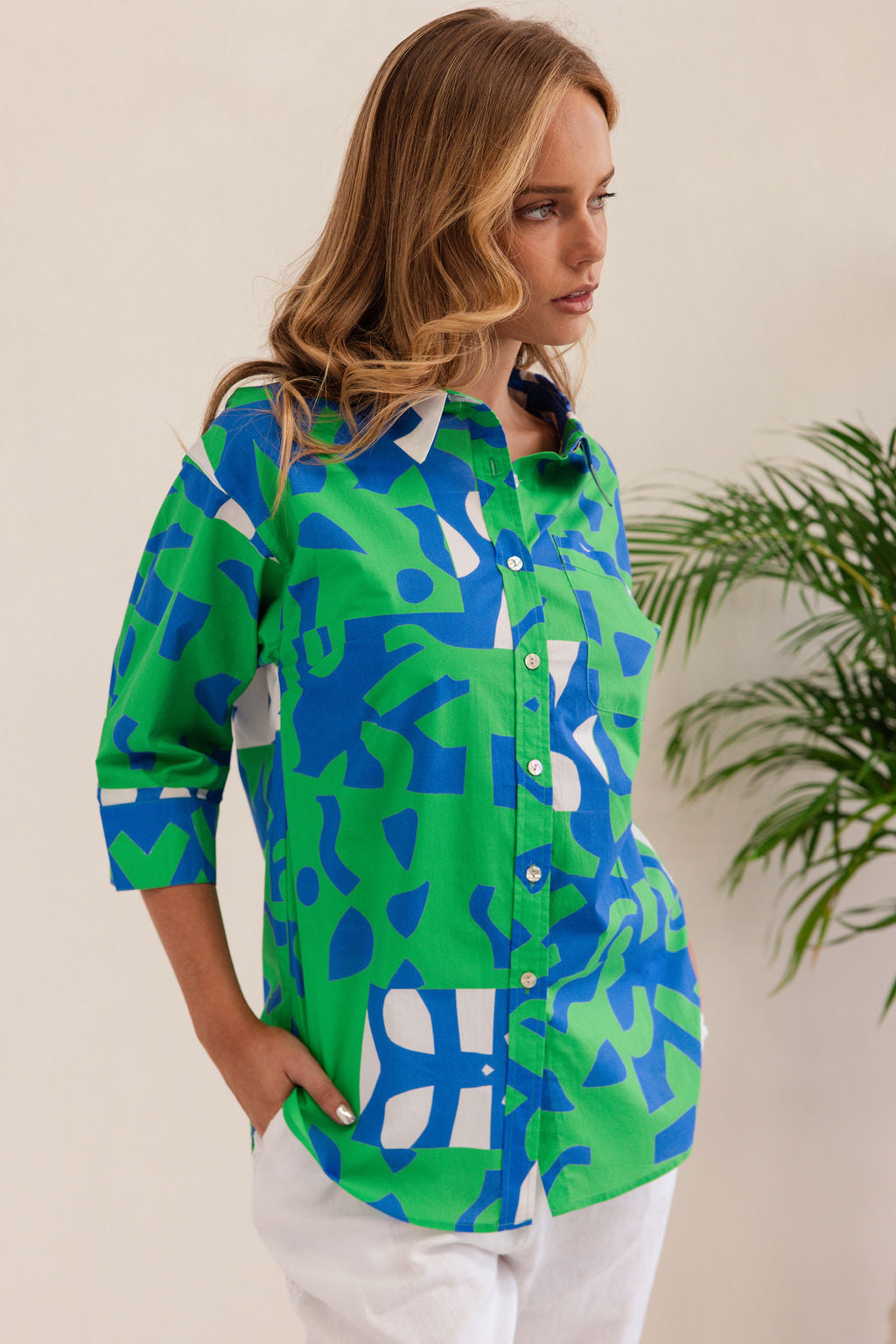 Kaleido 3/4 Sleeve Shirt - Puzzle Pring