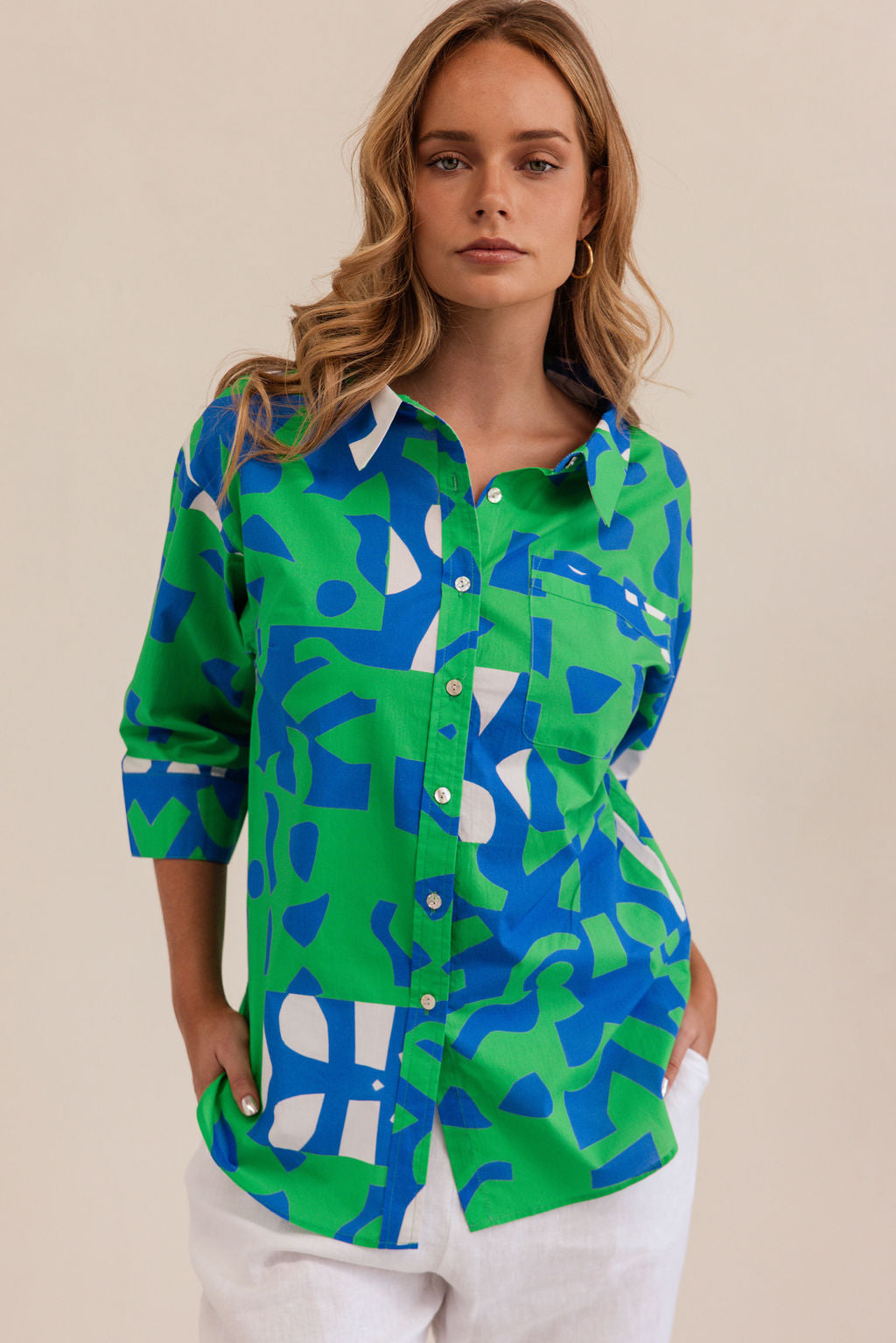 Kaleido 3/4 Sleeve Shirt - Puzzle Pring