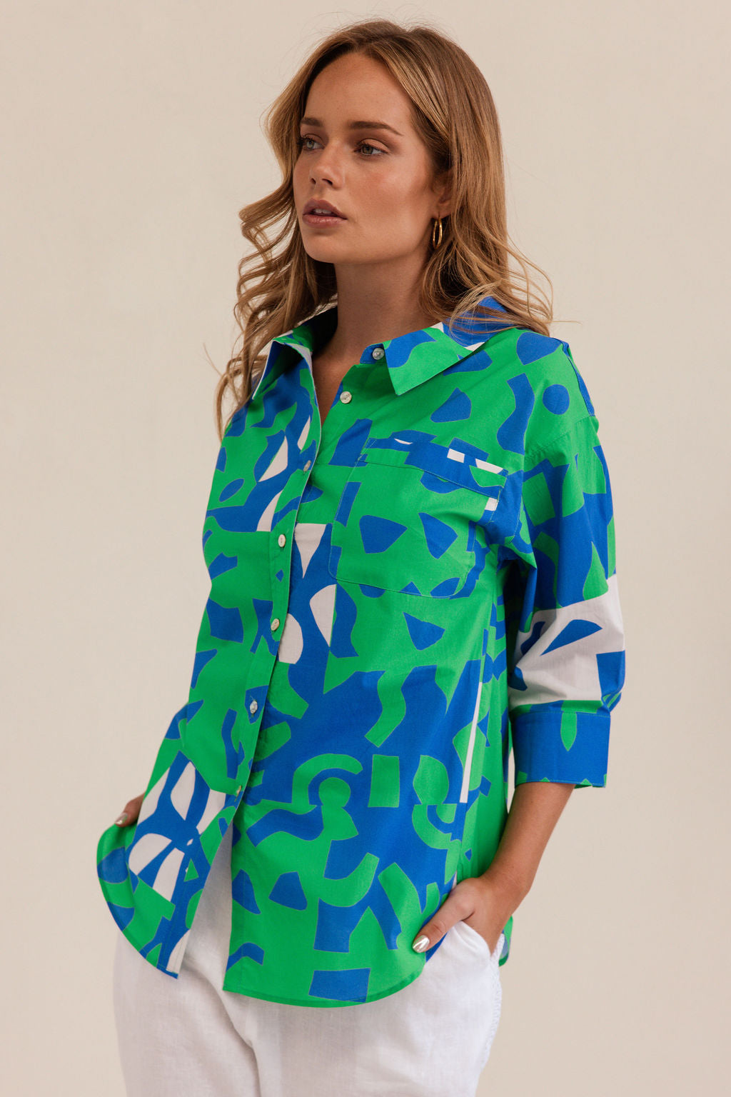 Kaleido 3/4 Sleeve Shirt - Puzzle Pring