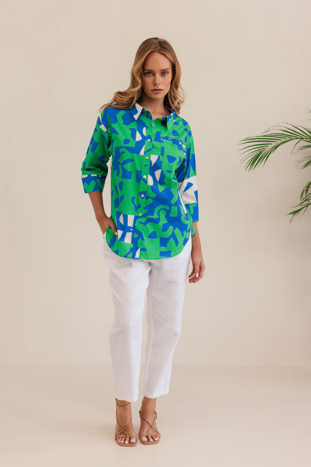 Kaleido 3/4 Sleeve Shirt - Puzzle Pring