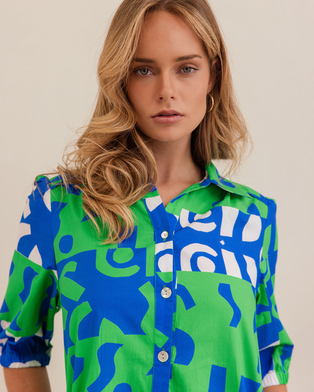 Kaleido Collared Button Thru Dress - Puzzle Print