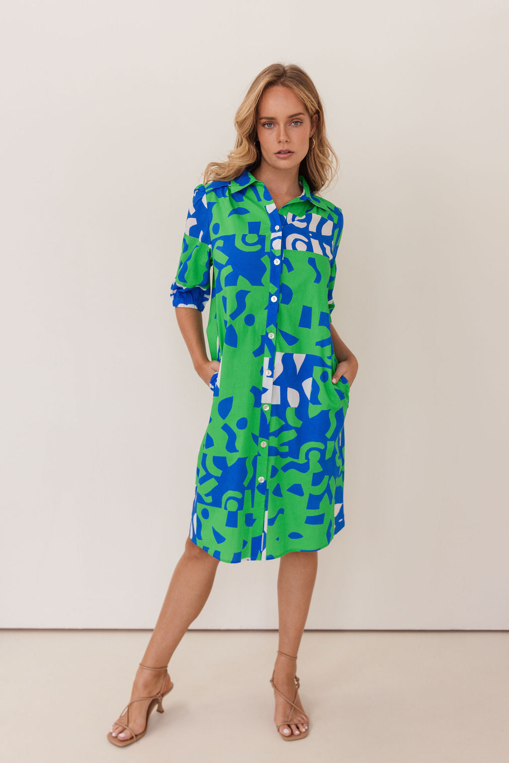Kaleido Collared Button Thru Dress - Puzzle Print