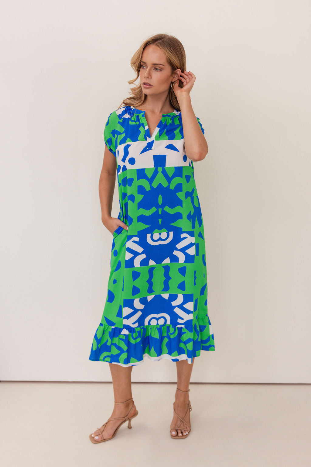 Kaleido Short Sleeve Dress - Puzzle Print