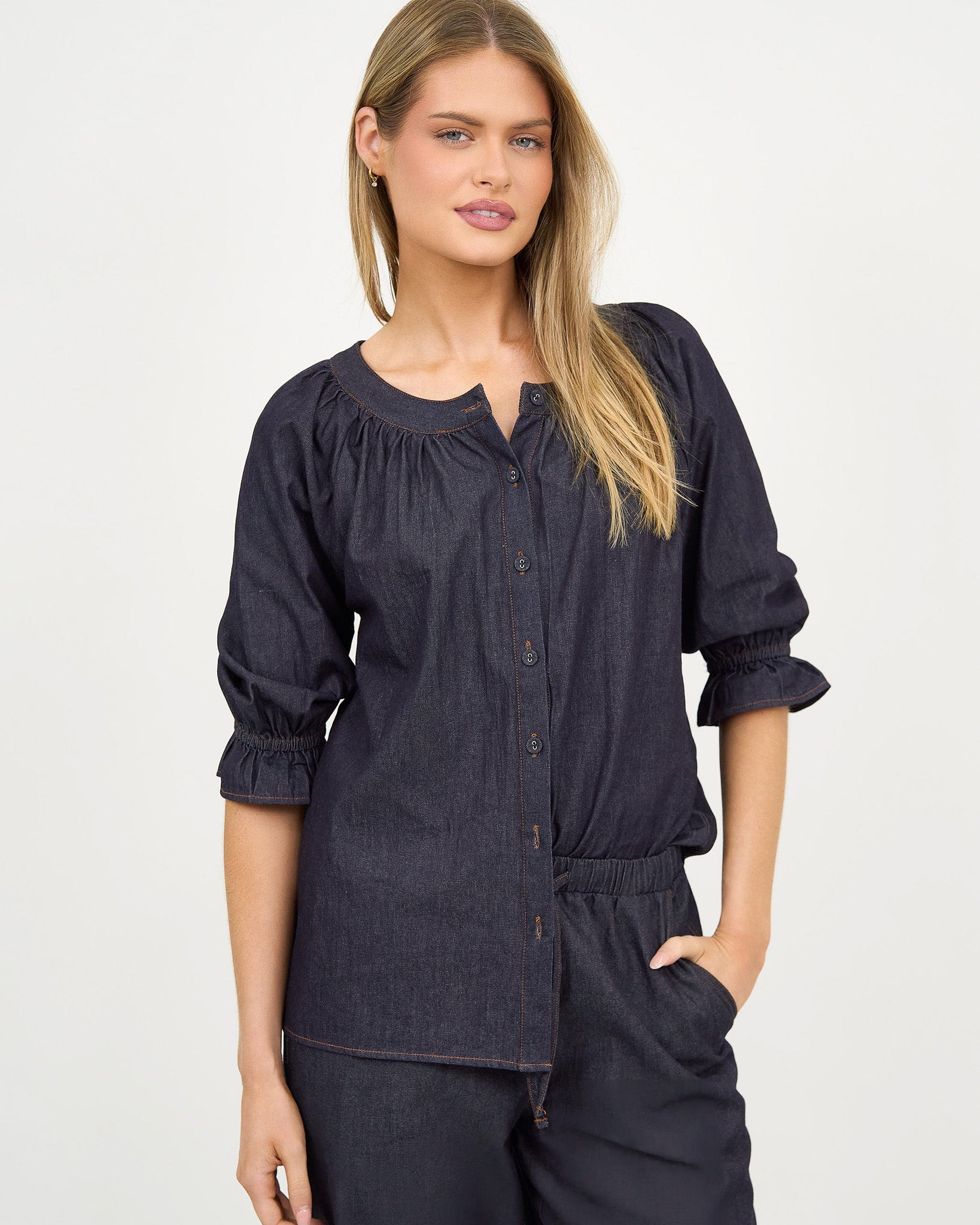 Liberty Rose Denim Button Top