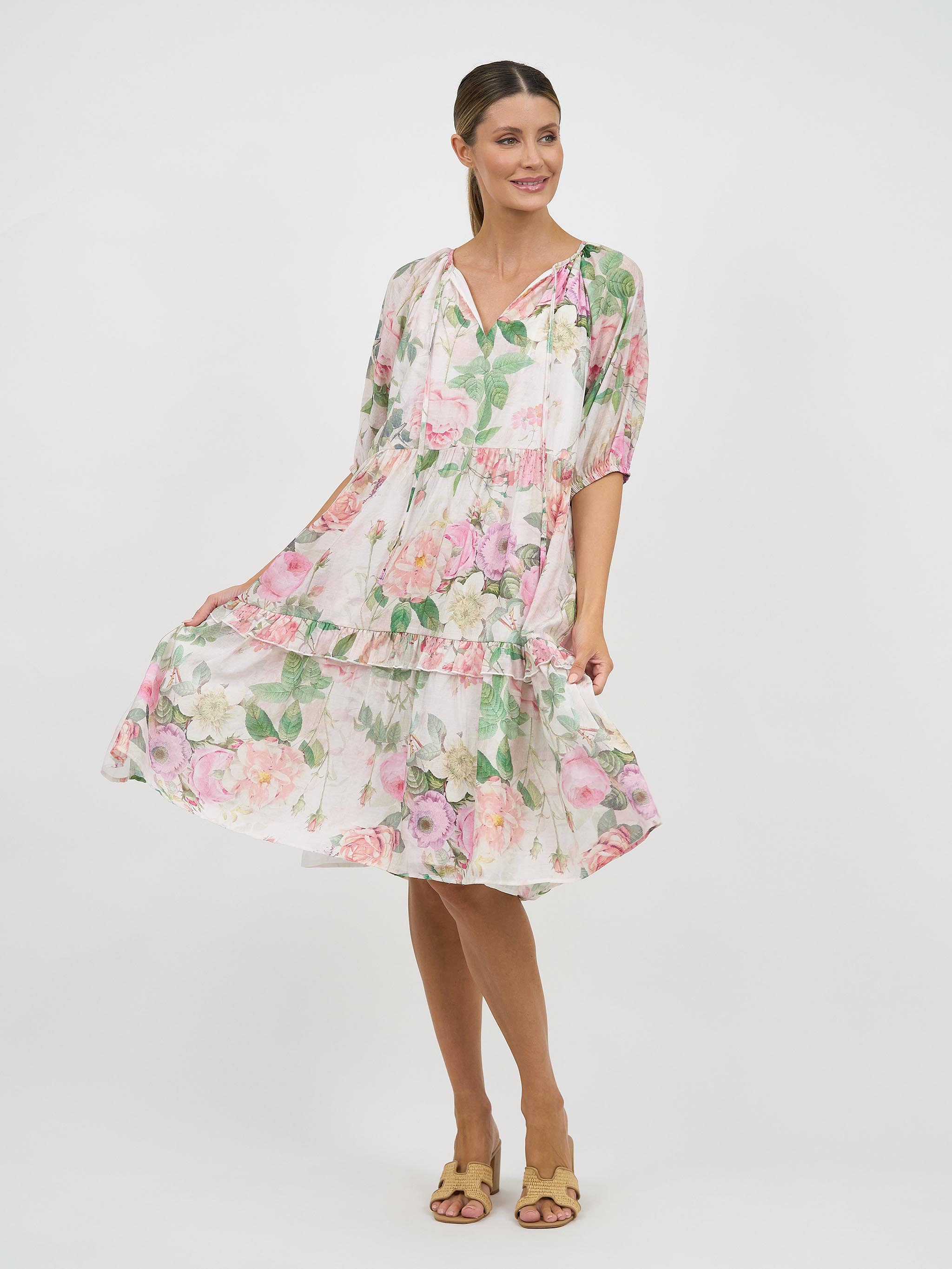 Liberty Rose Garden Bloom Print Tiered Dress