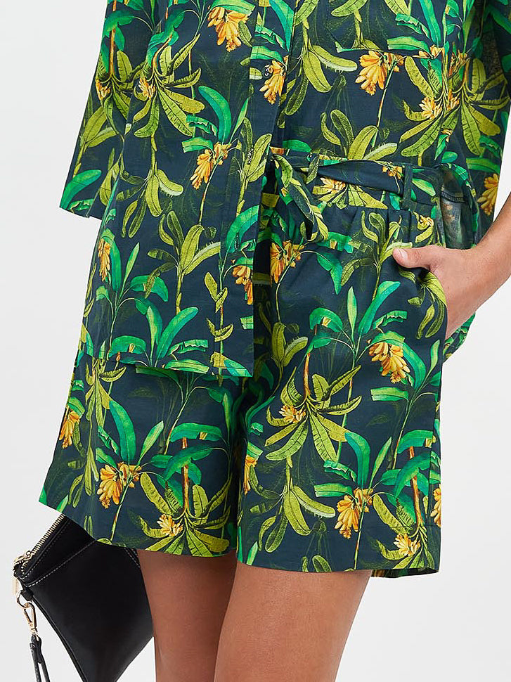 Liberty Rose Green Forest Linen Print Shorts