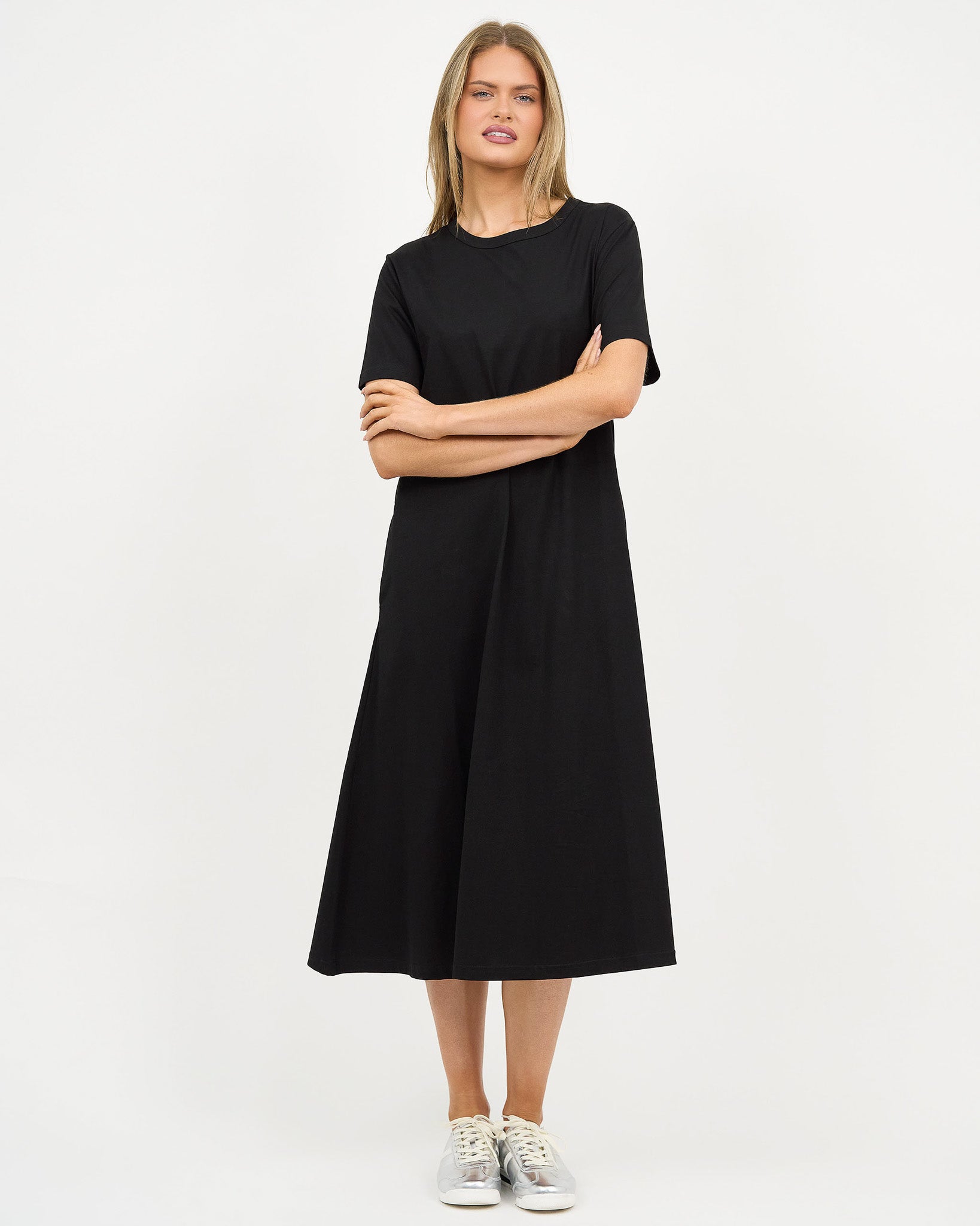 Liberty Rose Essential Cotton Midi Dress - Black