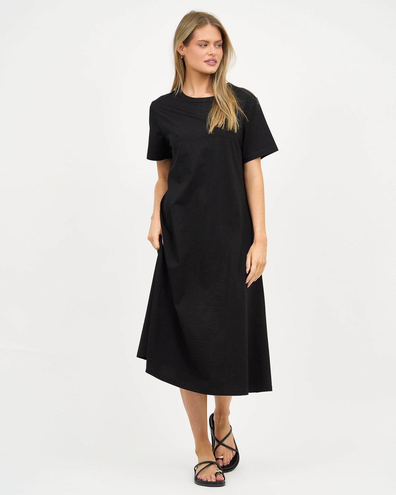 Liberty Rose Essential Cotton Midi Dress - Black