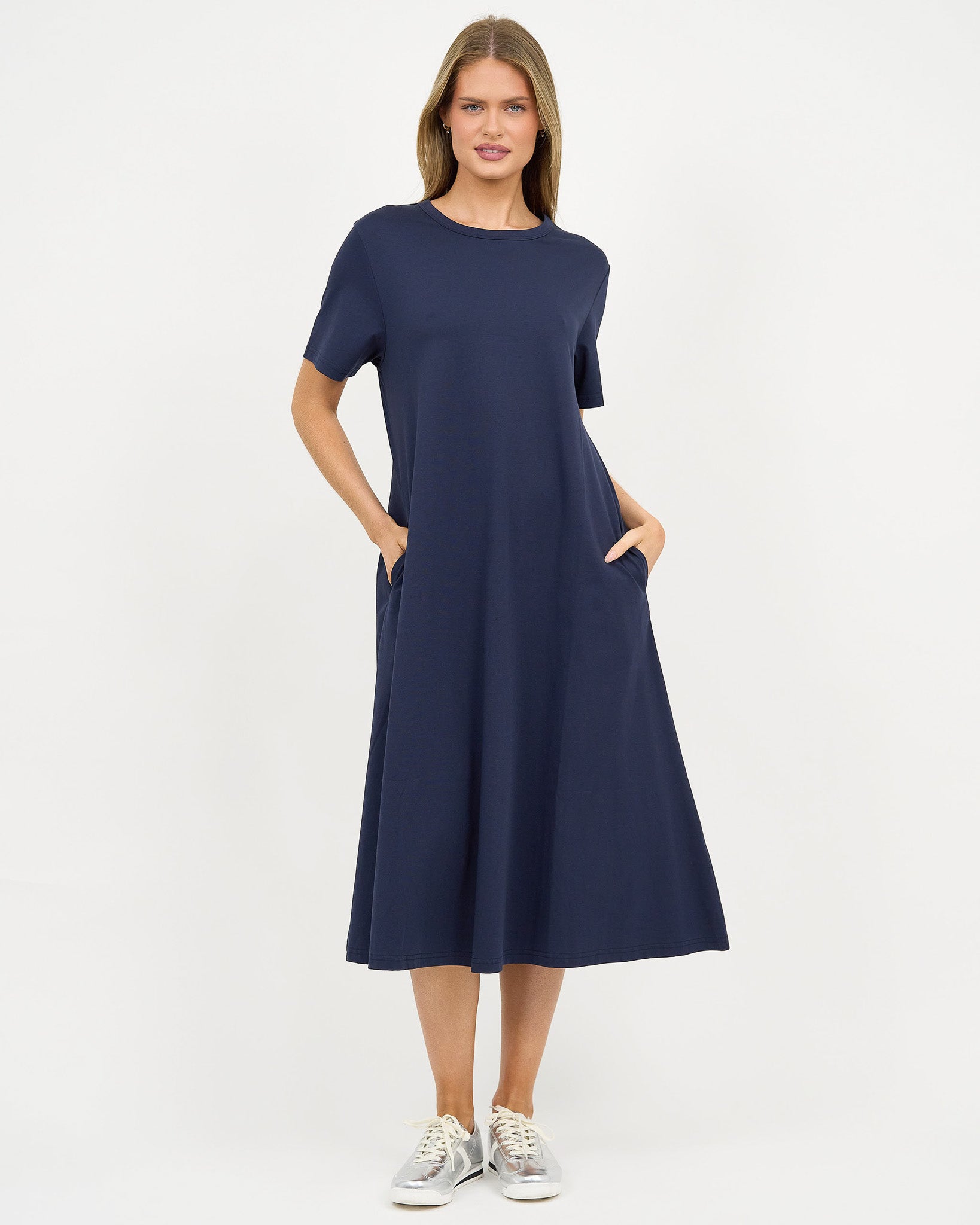 Liberty Rose Essential Cotton Midi Dress - Navy