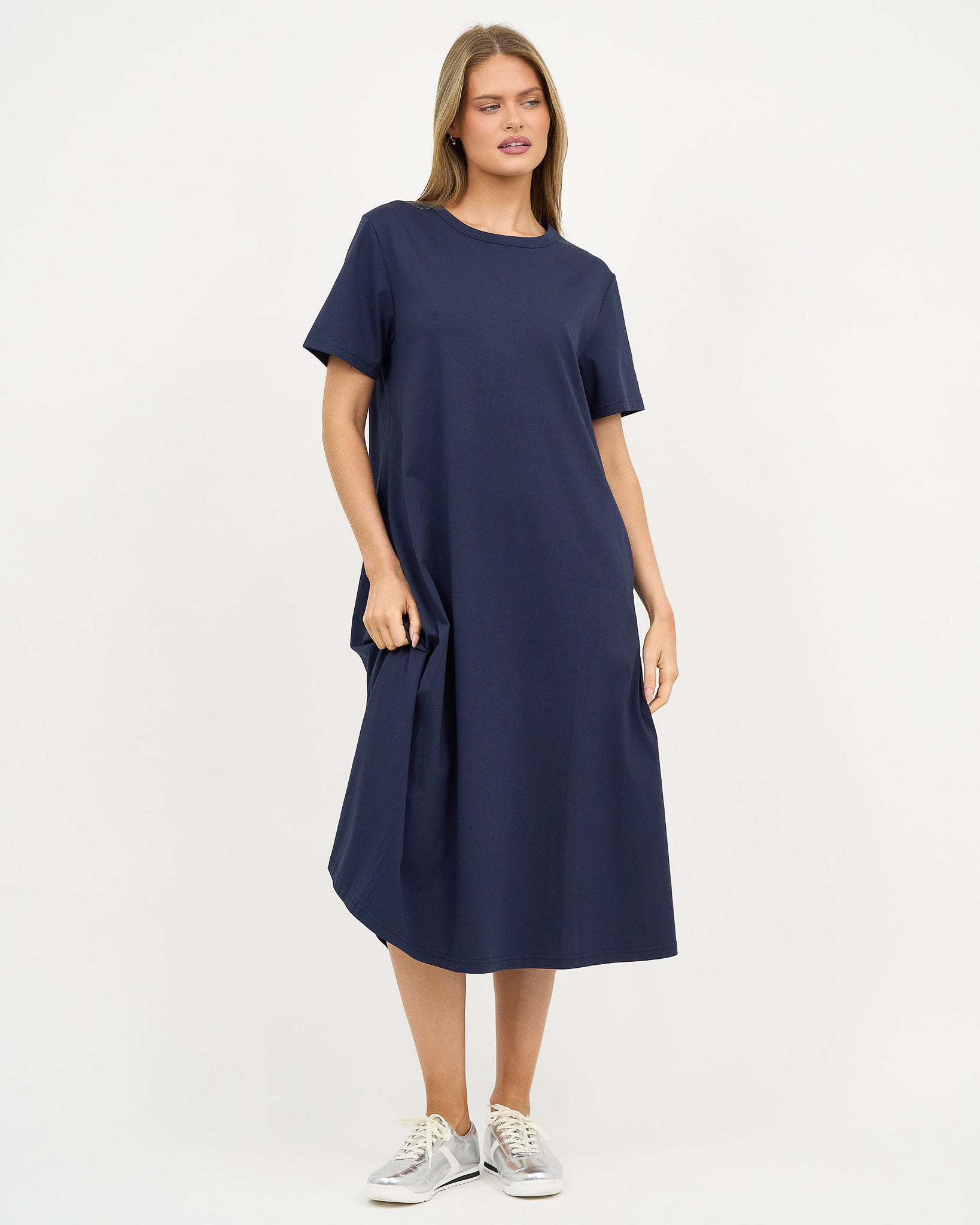 Liberty Rose Essential Cotton Midi Dress - Navy