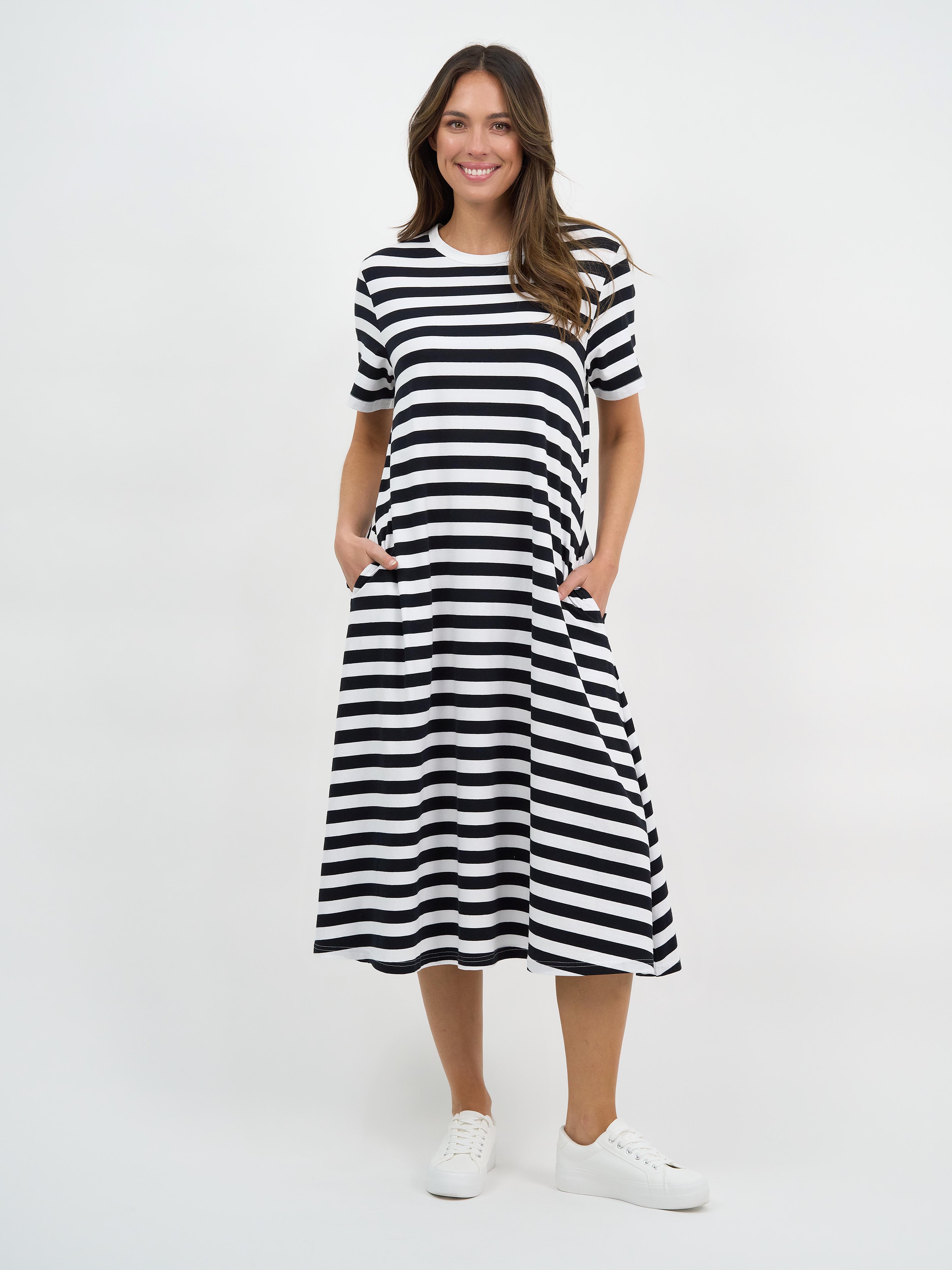 Liberty Rose Essential Cotton Dress - Black/White Stripe