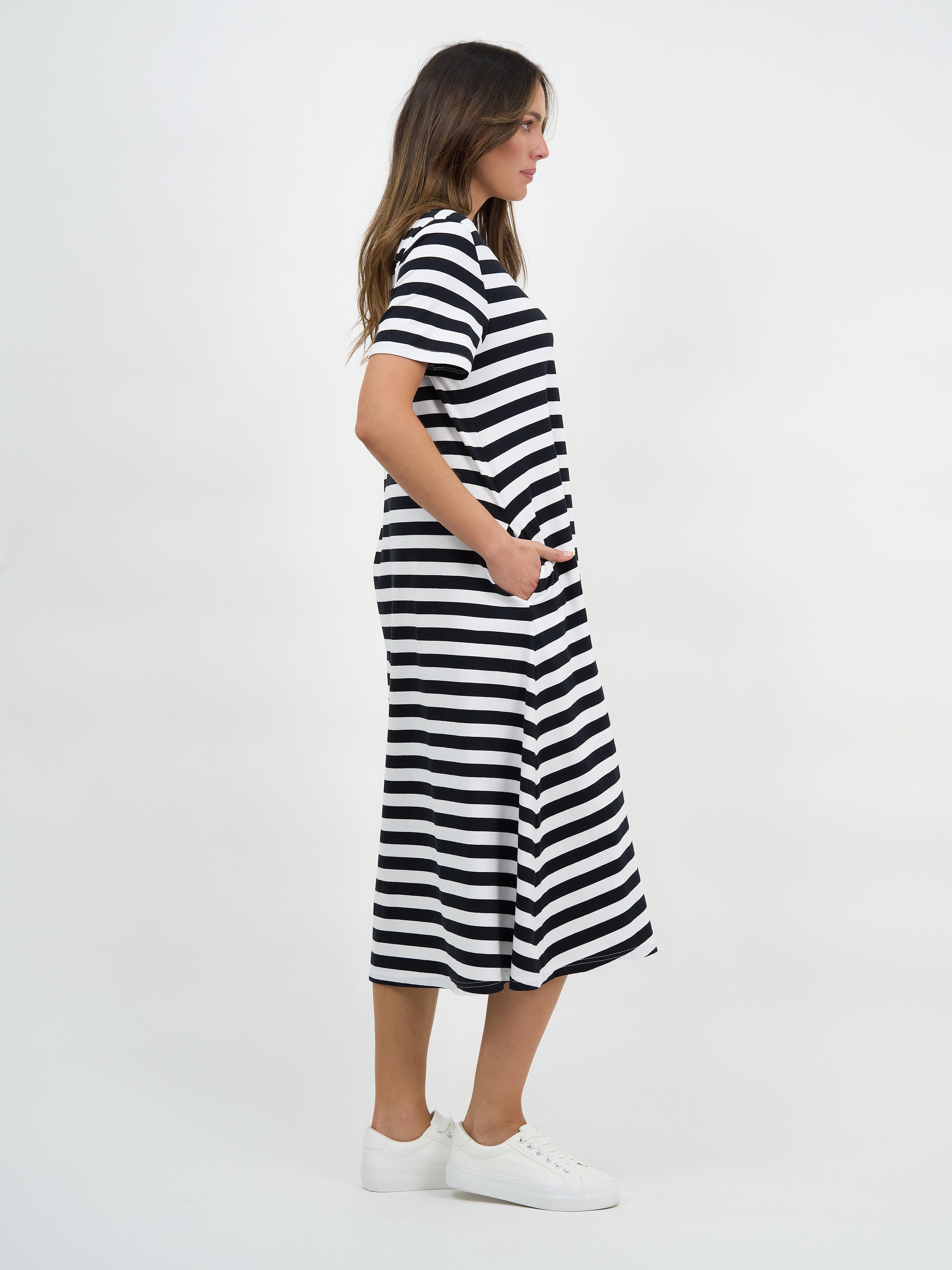 Liberty Rose Essential Cotton Dress - Black/White Stripe