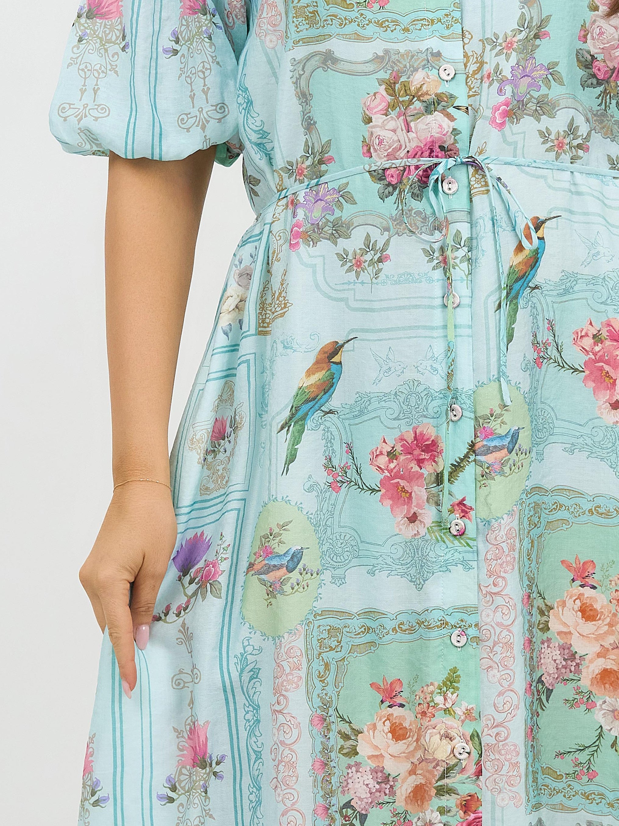 Liberty Rose Vintage Bird Print Shirt Dress