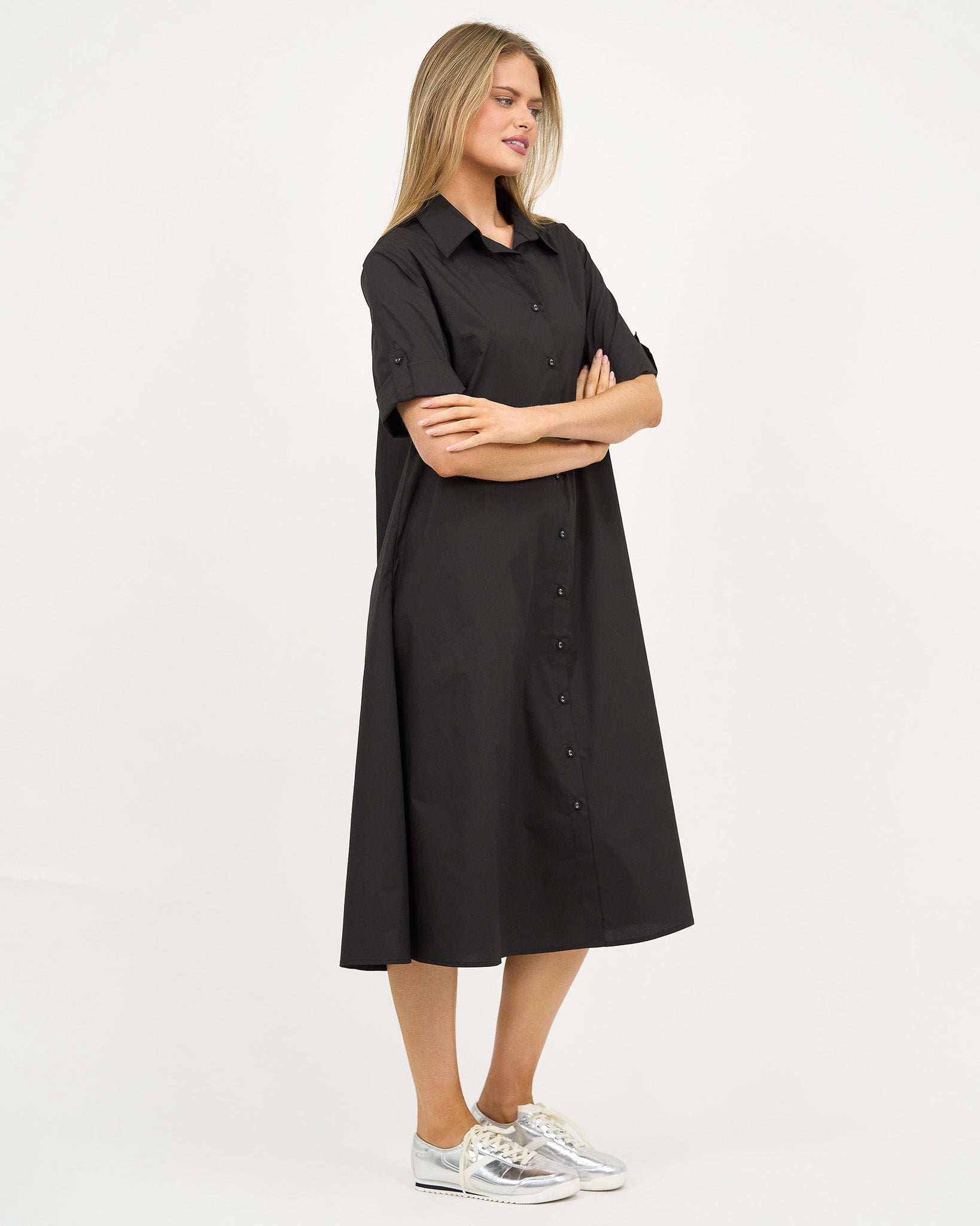 Liberty Rose Cotton Pocket Shirt Dress – Black