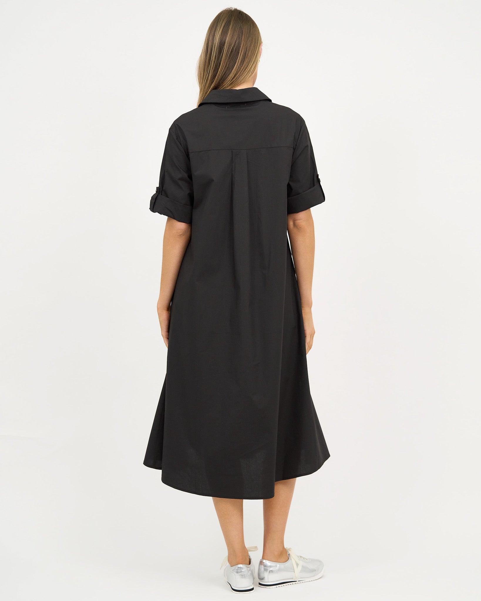Liberty Rose Cotton Pocket Shirt Dress – Black