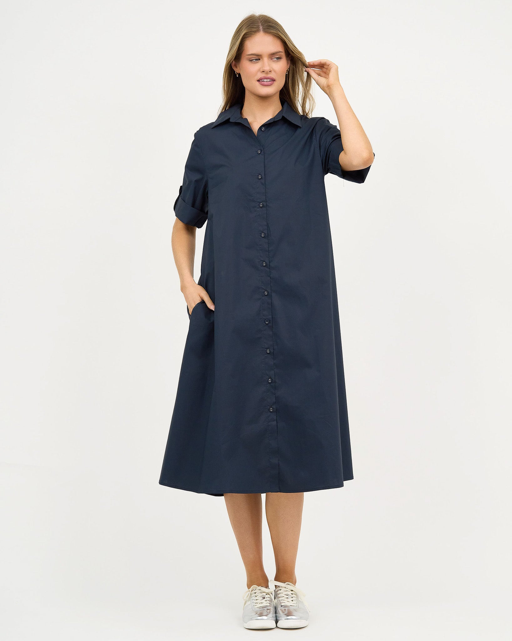 Liberty Rose Cotton Pocket Shirt Dress – Ink