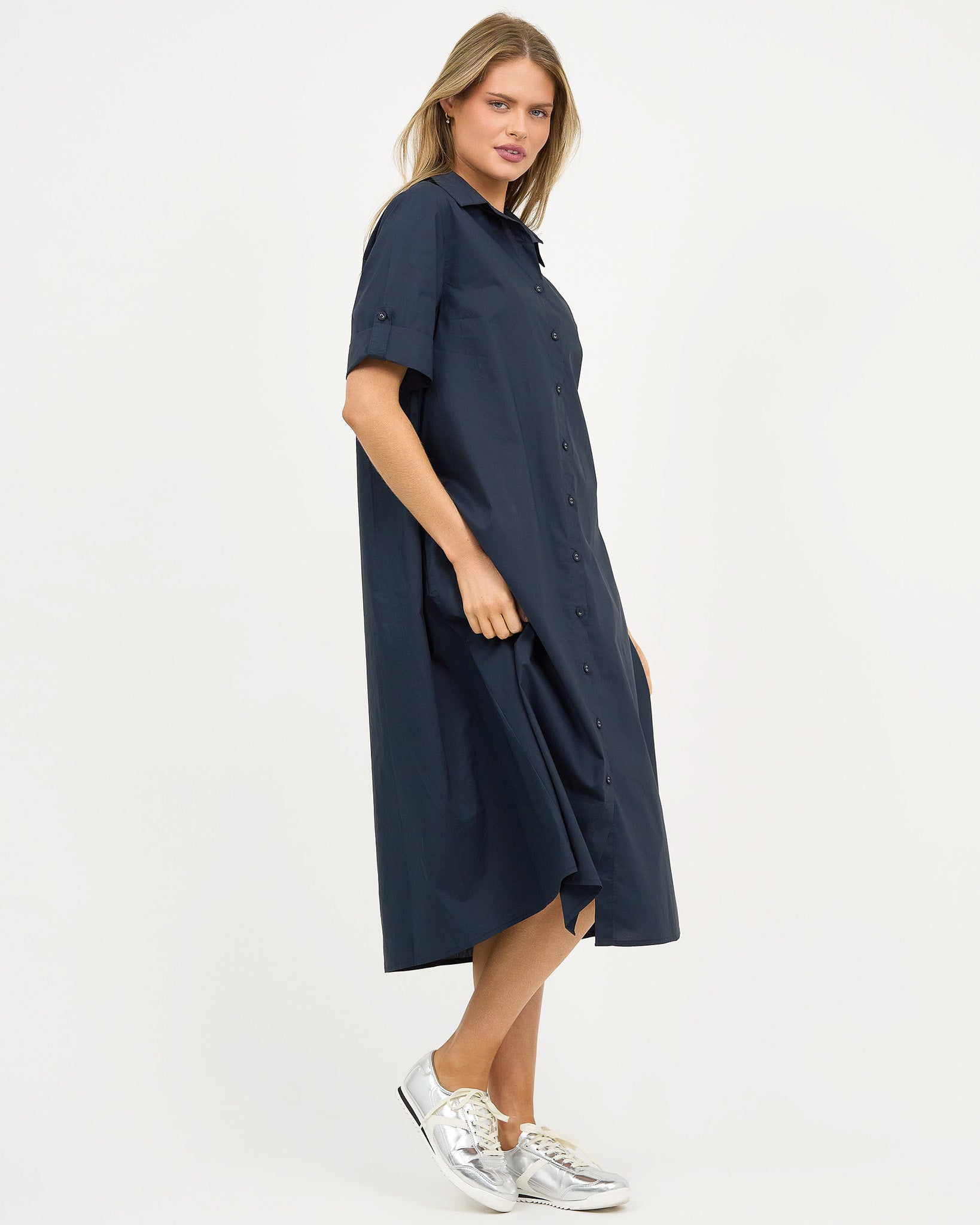 Liberty Rose Cotton Pocket Shirt Dress – Ink