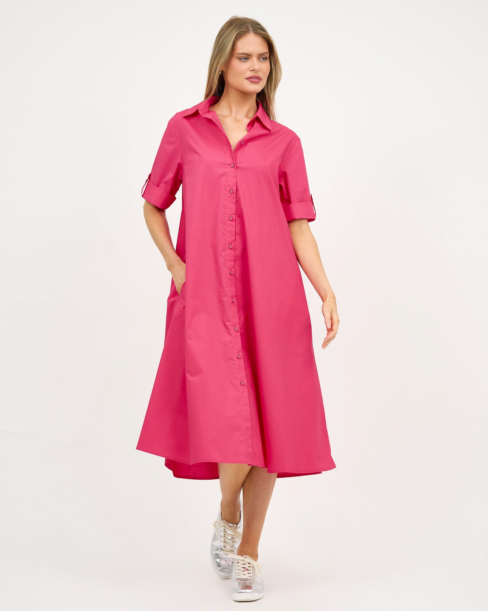 Liberty Rose Cotton Pocket Shirt Dress – Watermelon