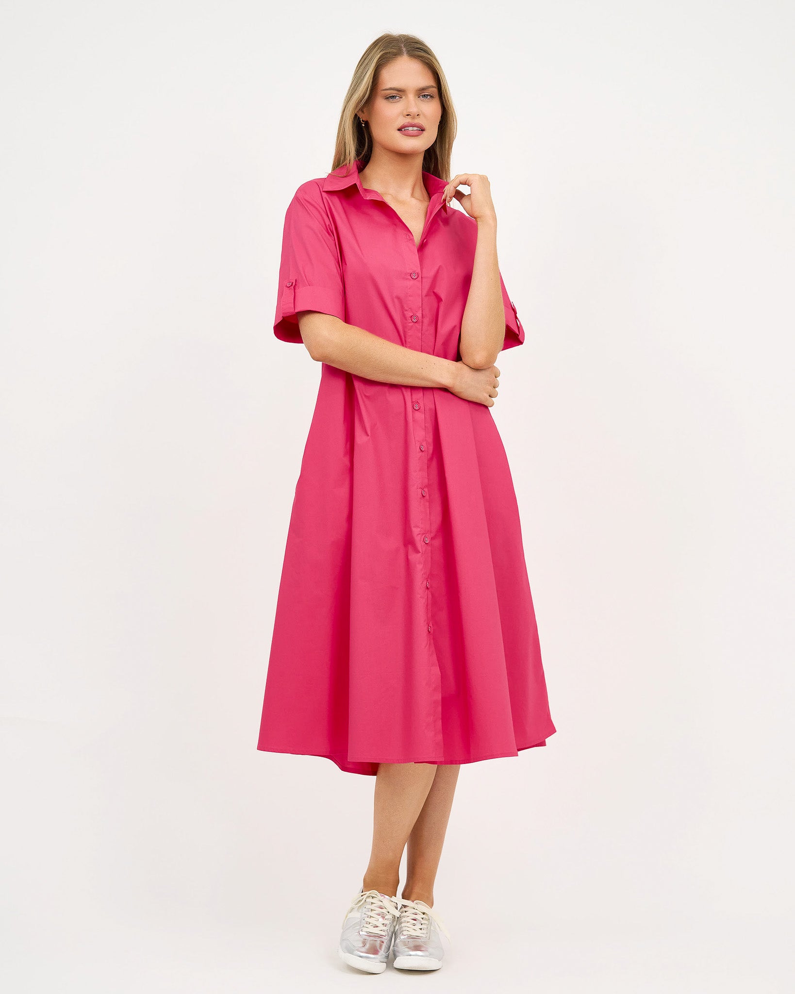 Liberty Rose Cotton Pocket Shirt Dress – Watermelon