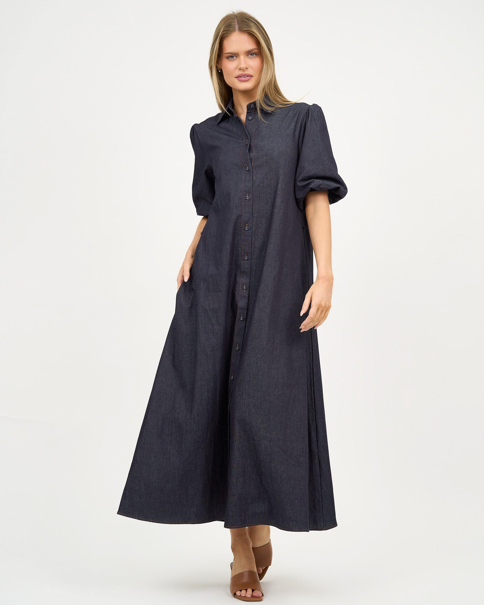 Liberty Rose Puff Sleeve Denim Shirt Dress