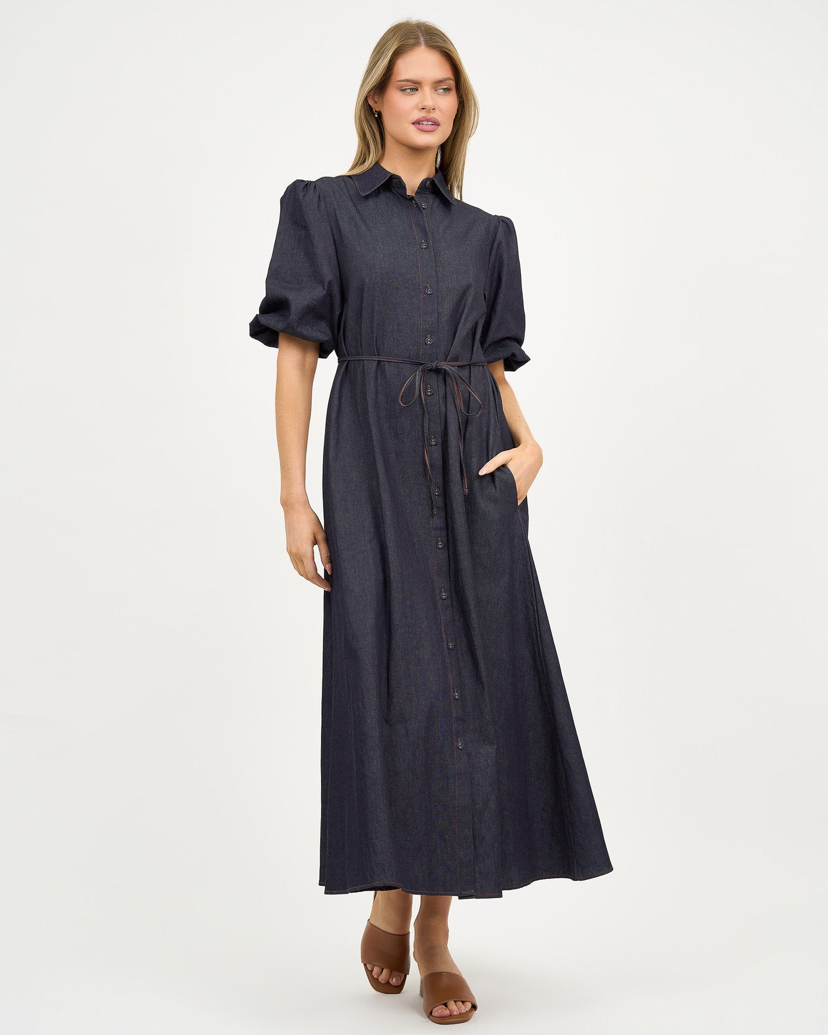 Liberty Rose Puff Sleeve Denim Shirt Dress