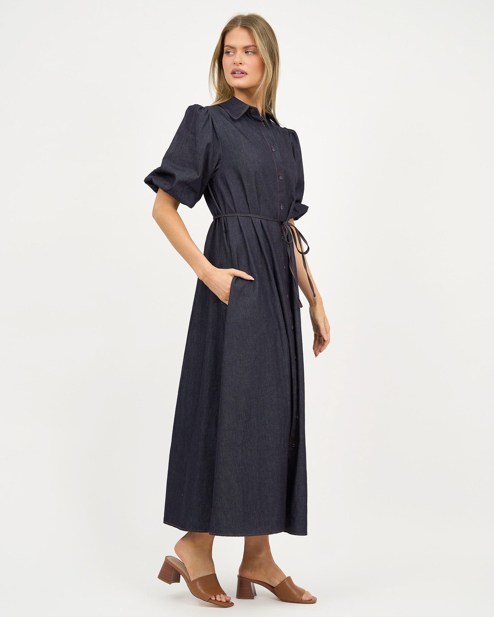Liberty Rose Puff Sleeve Denim Shirt Dress
