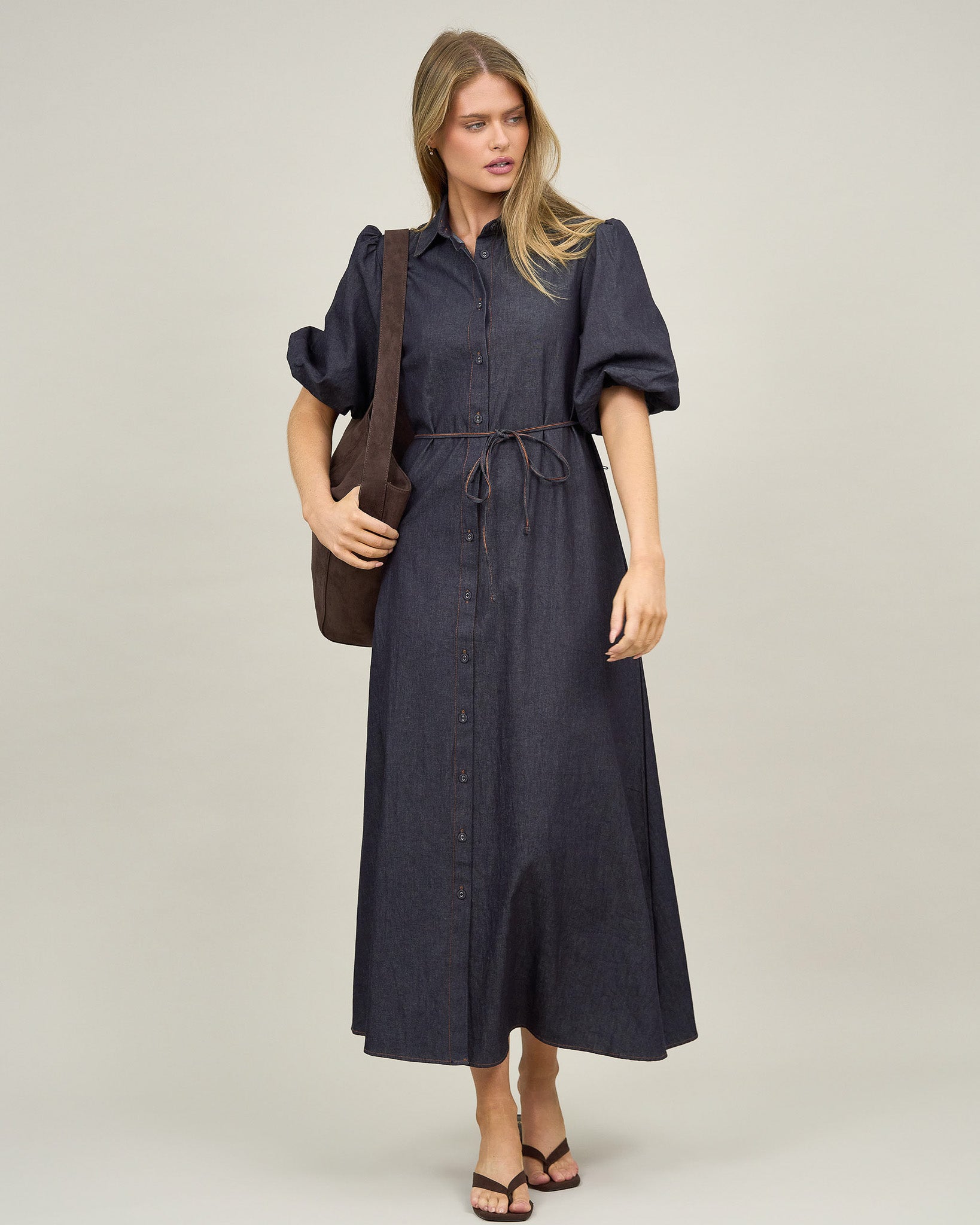 Liberty Rose Puff Sleeve Denim Shirt Dress