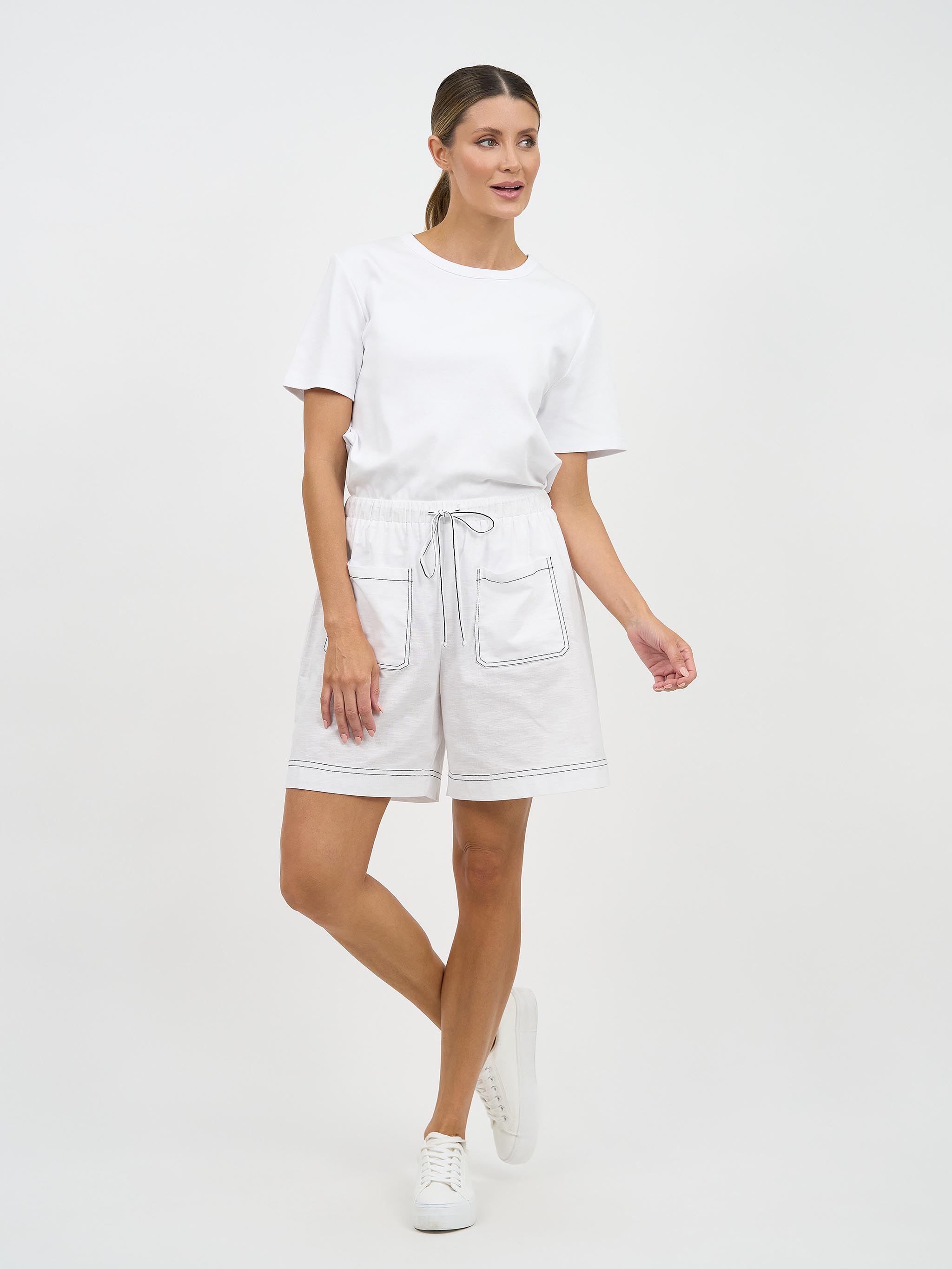 Liberty Rose Contrast Stitch Cotton Shorts - White
