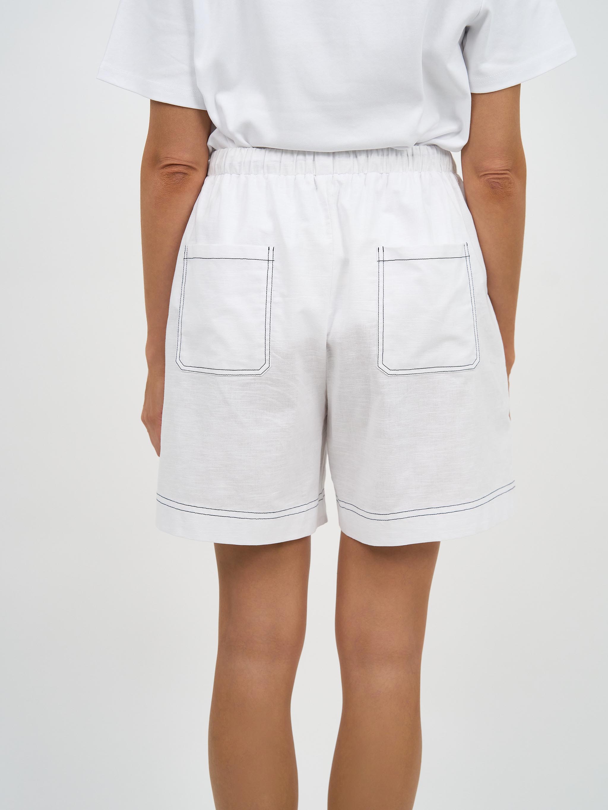 Liberty Rose Contrast Stitch Cotton Shorts - White