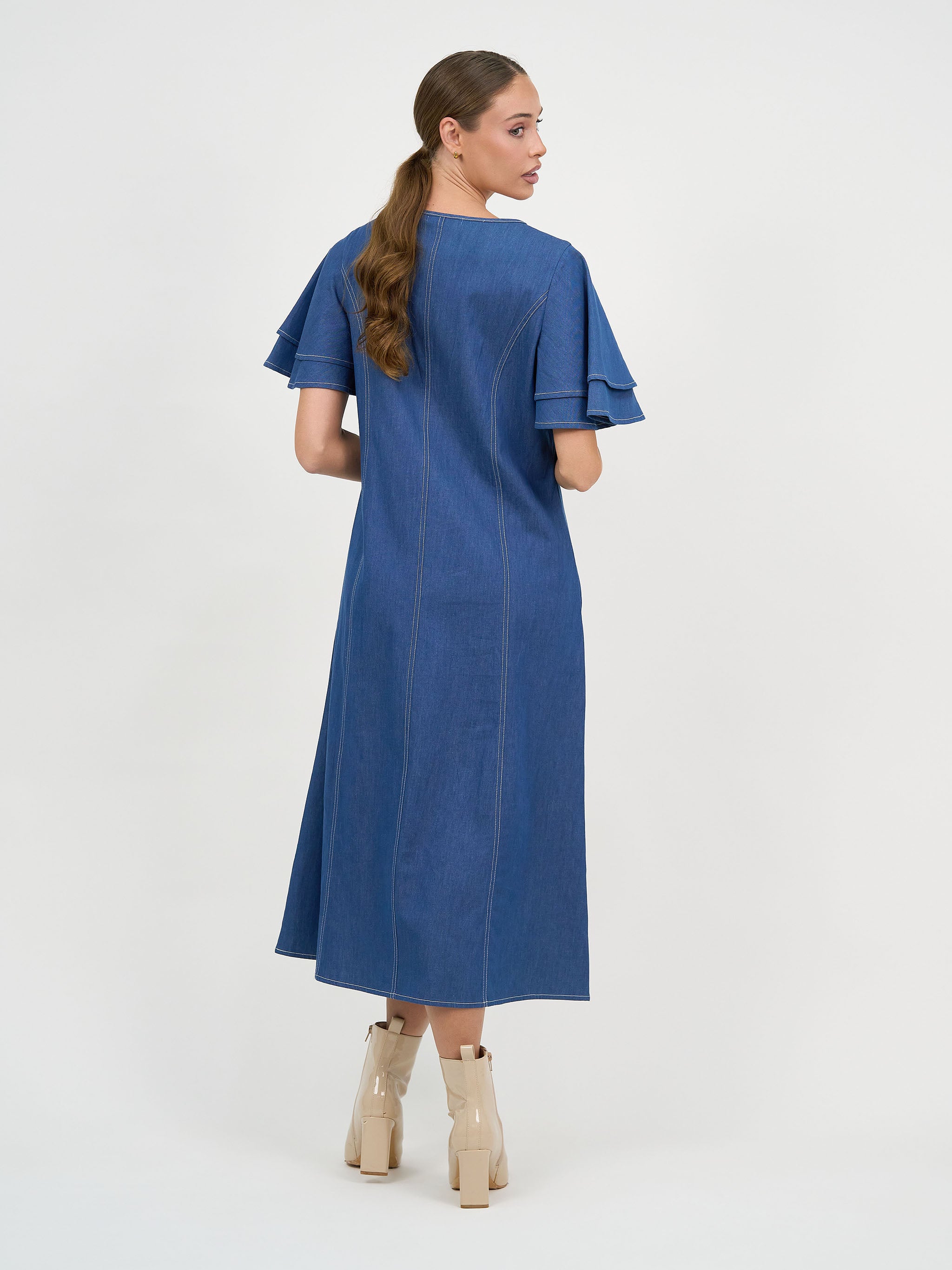 Liberty Rose Double Frill Sleeve Denim Dress