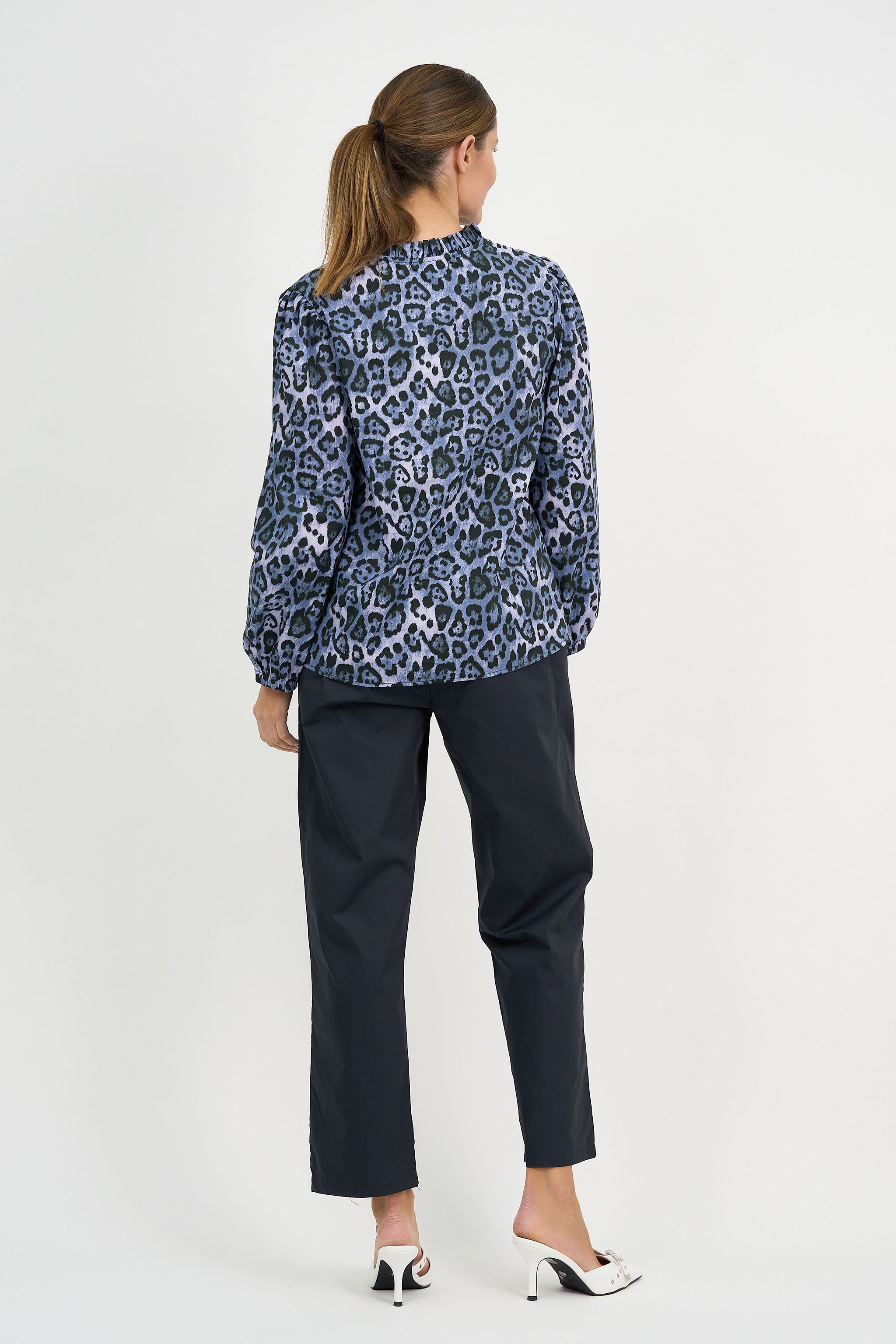 Liberty Rose Navy Leopard Frill Neck Top