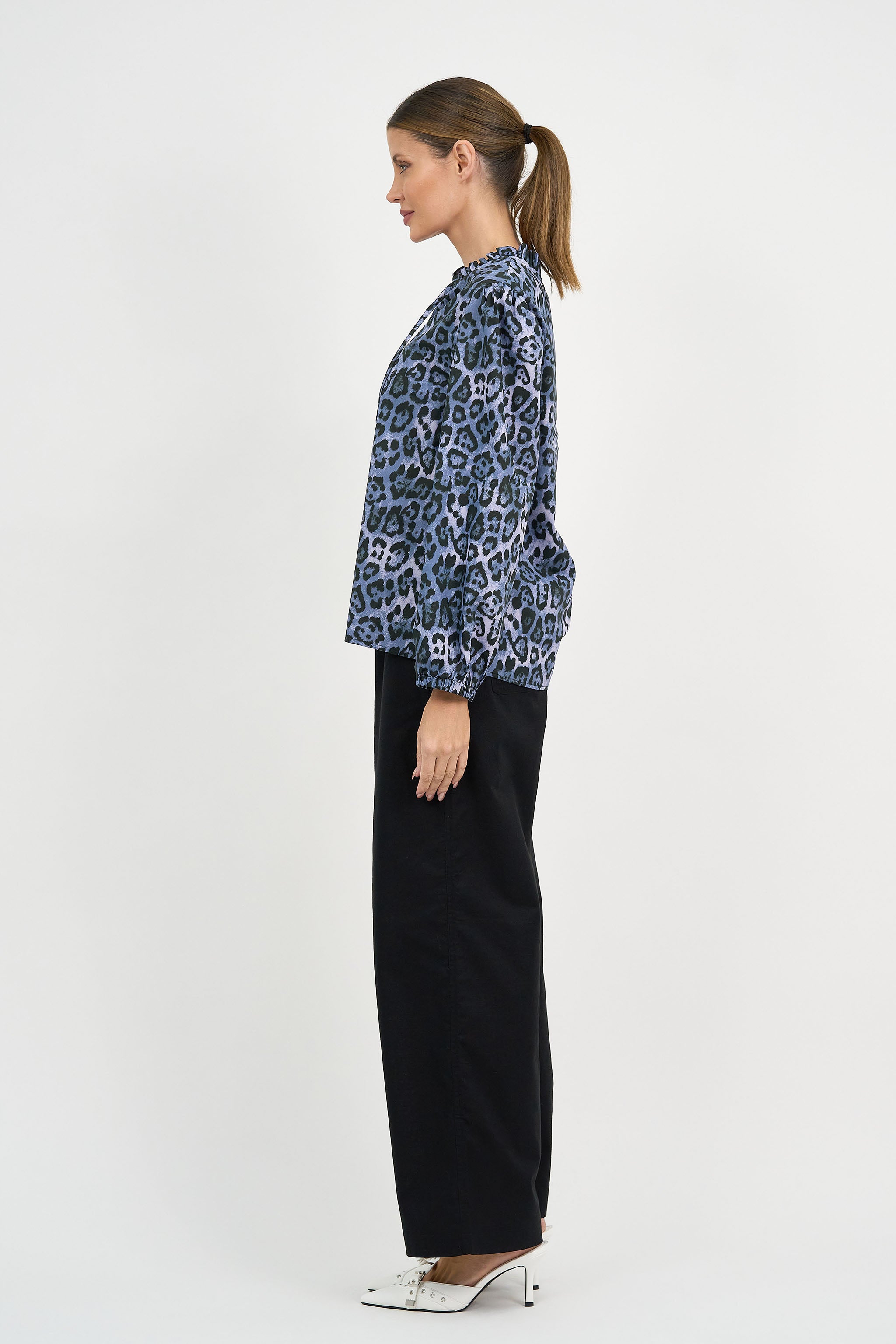 Liberty Rose Navy Leopard Frill Neck Top