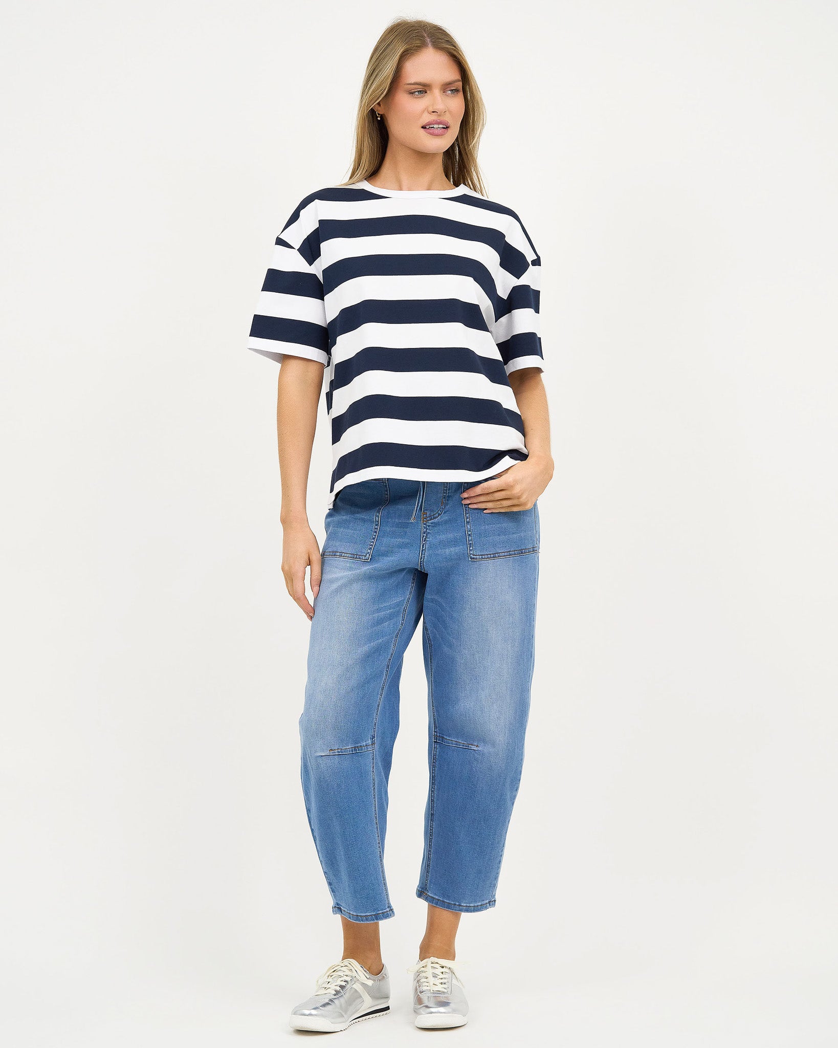 Liberty Rose Classic Stripe Cotton Tee - Navy/White