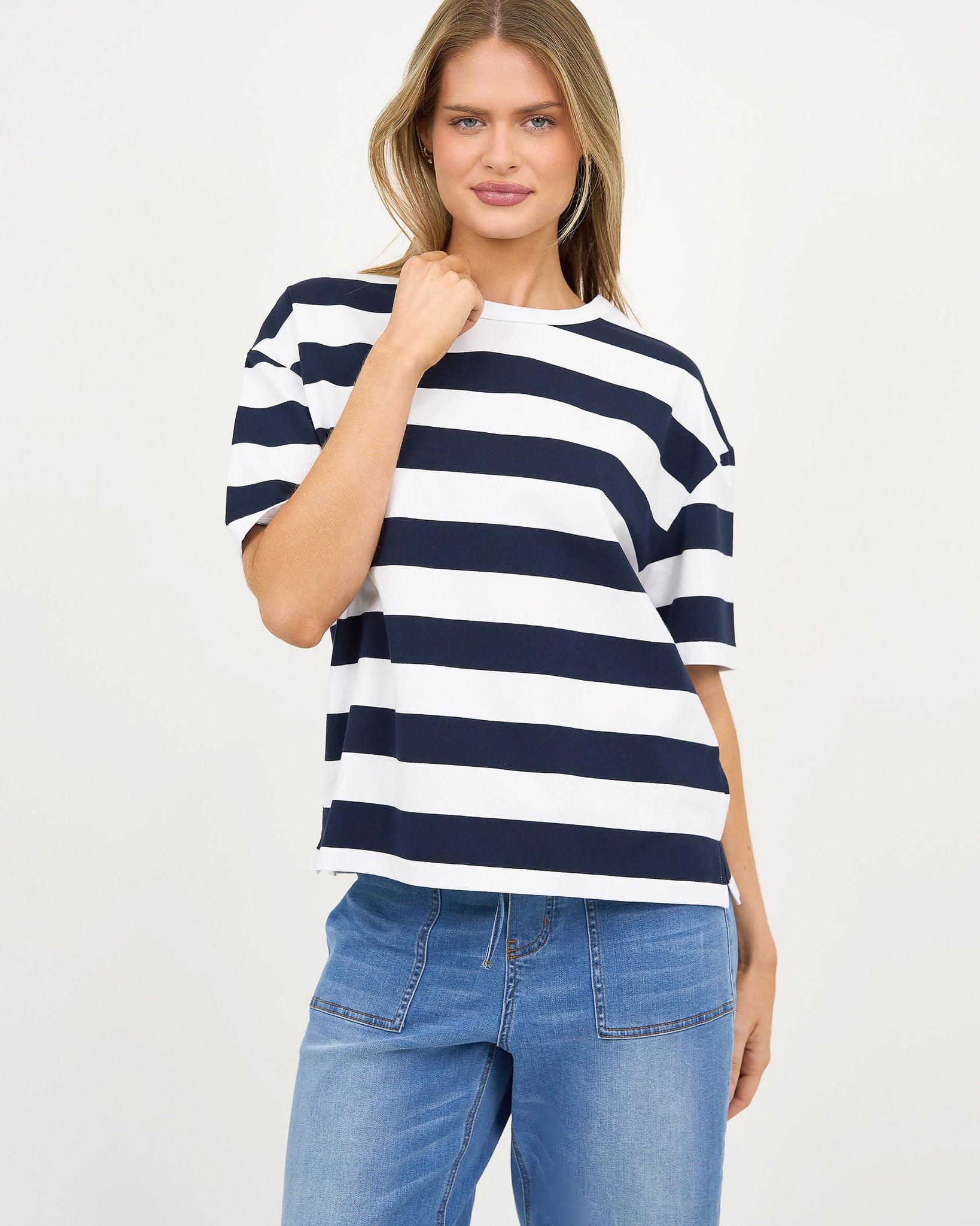 Liberty Rose Classic Stripe Cotton Tee - Navy/White