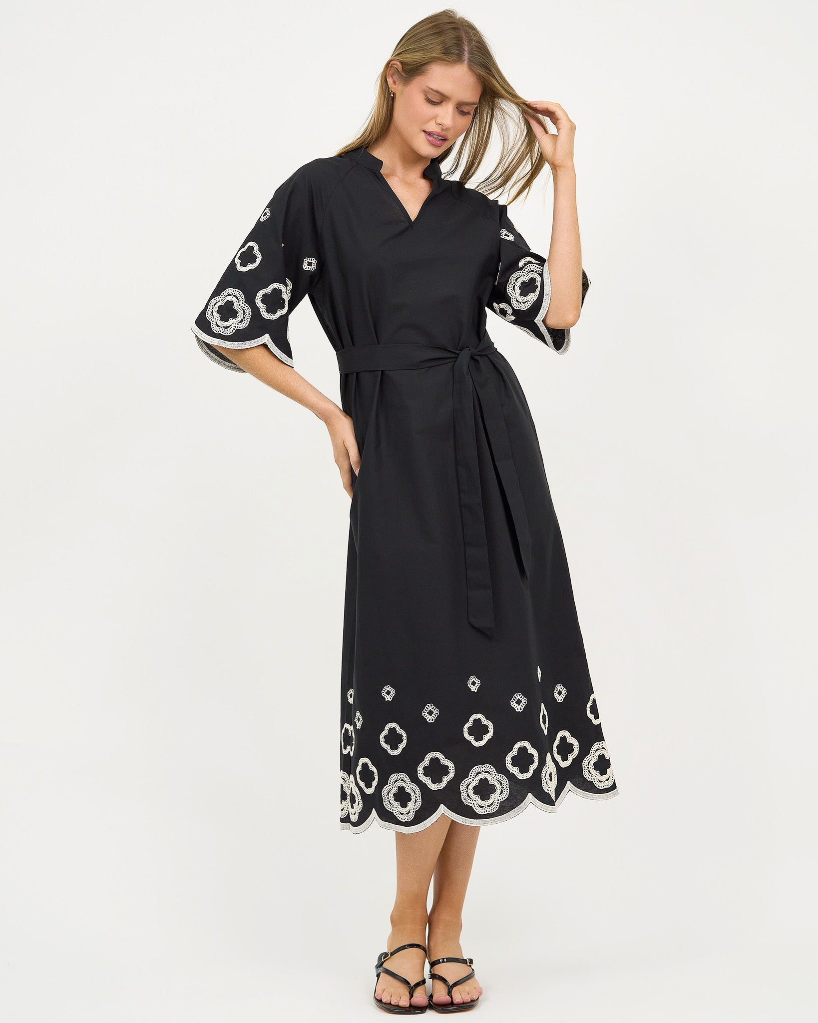 Liberty Rose Embroidered Scallop Hem Dress - Black/White