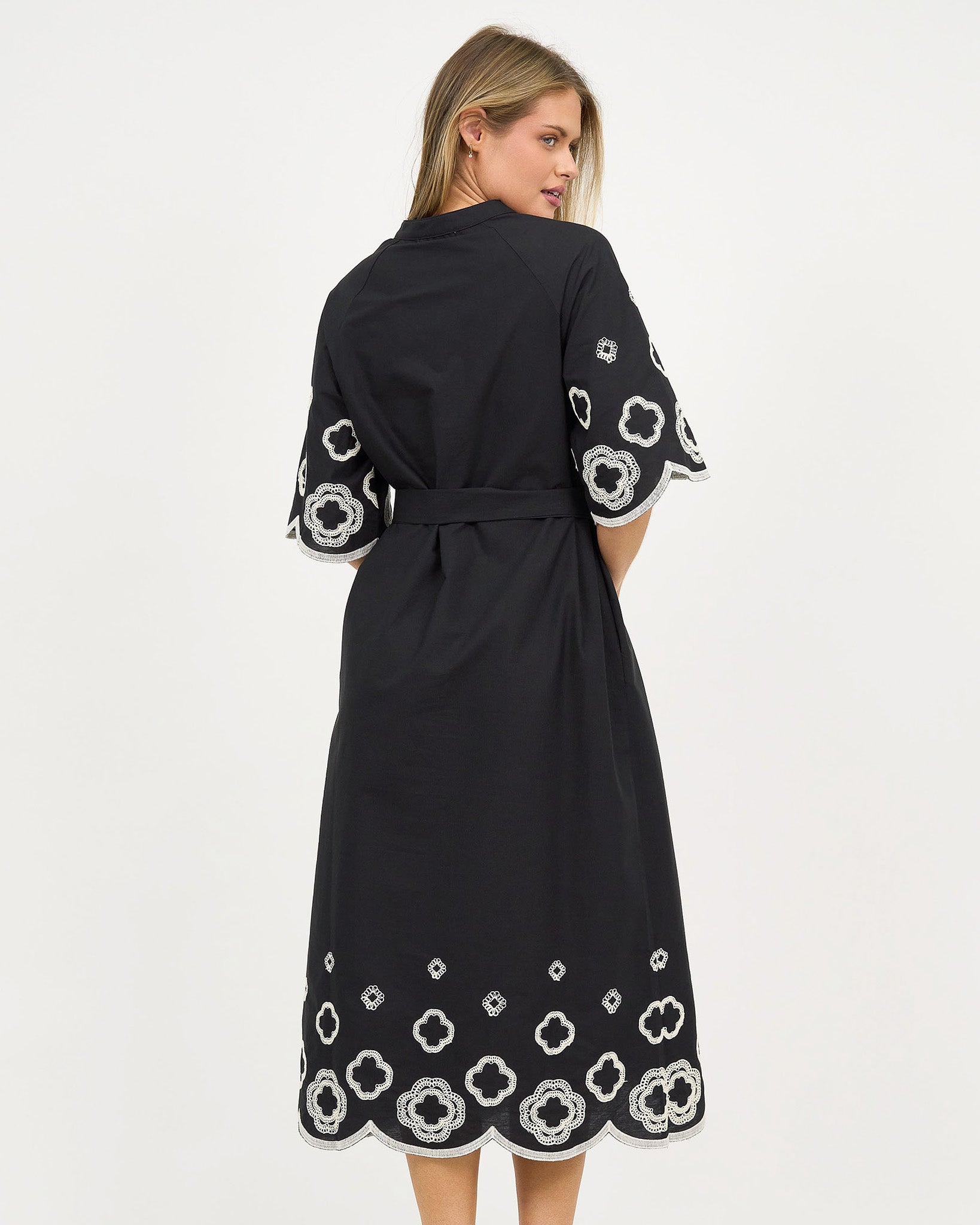 Liberty Rose Embroidered Scallop Hem Dress - Black/White