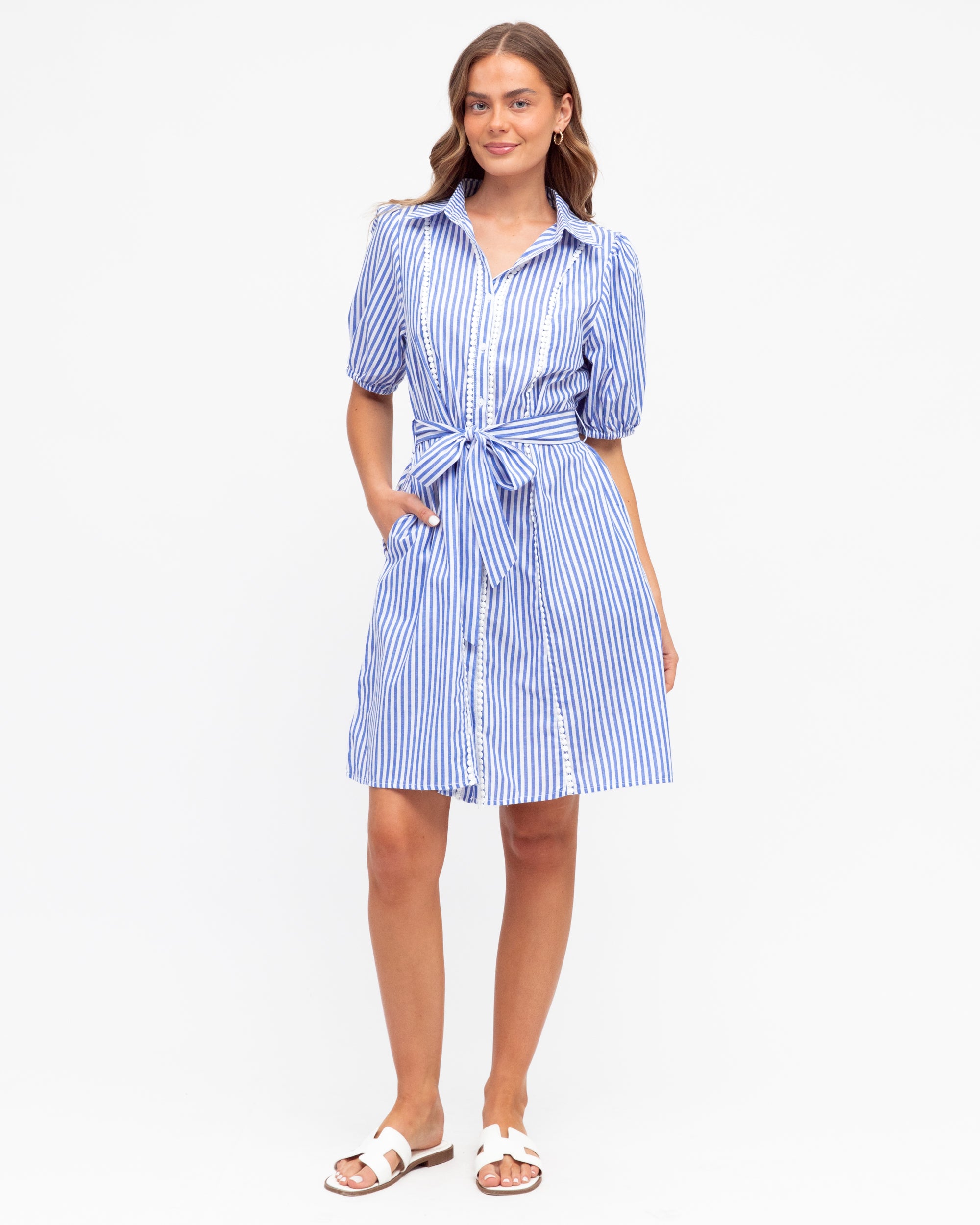 Label of Love Striped Shirt Dress - White/Blue