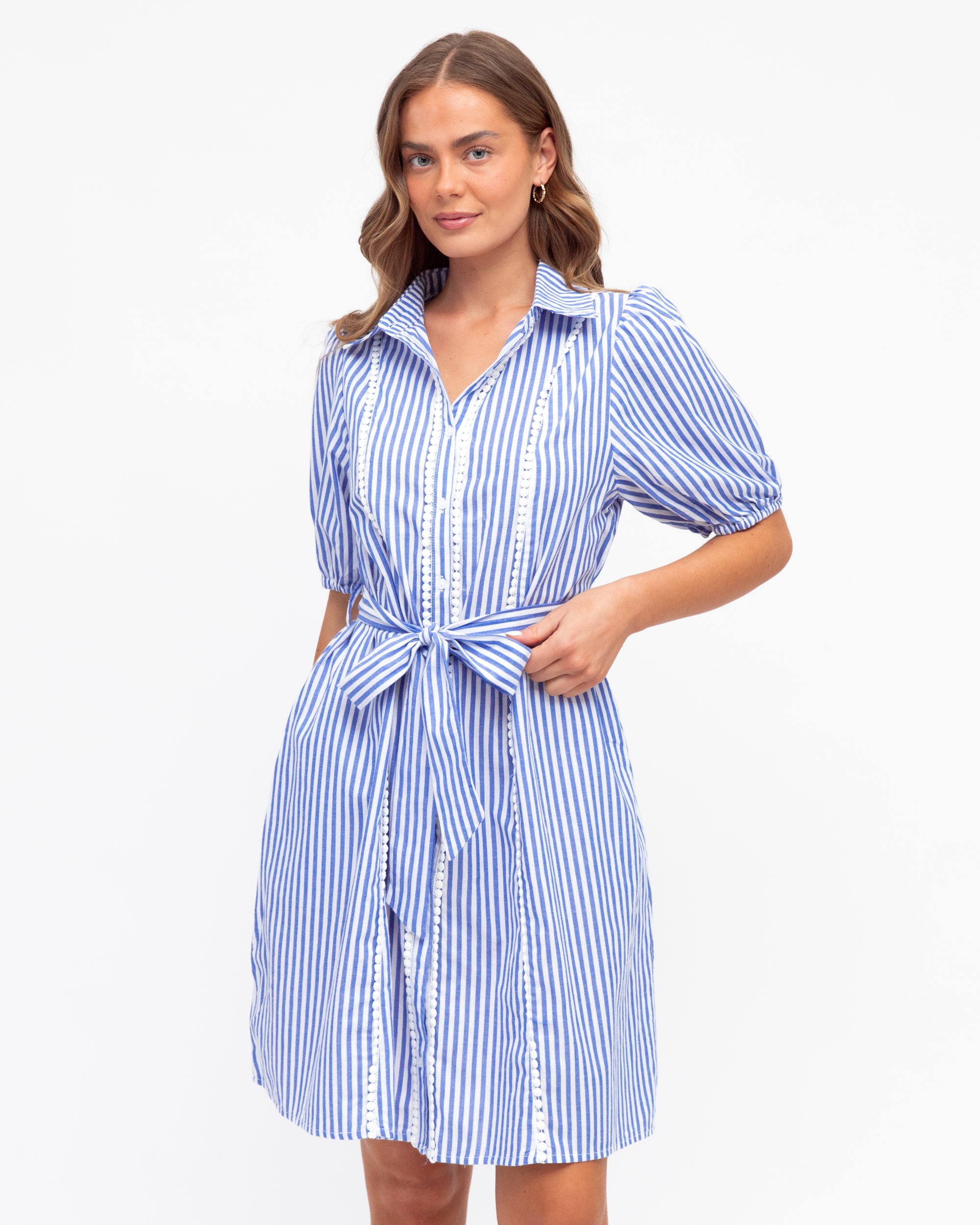 Label of Love Striped Shirt Dress - White/Blue