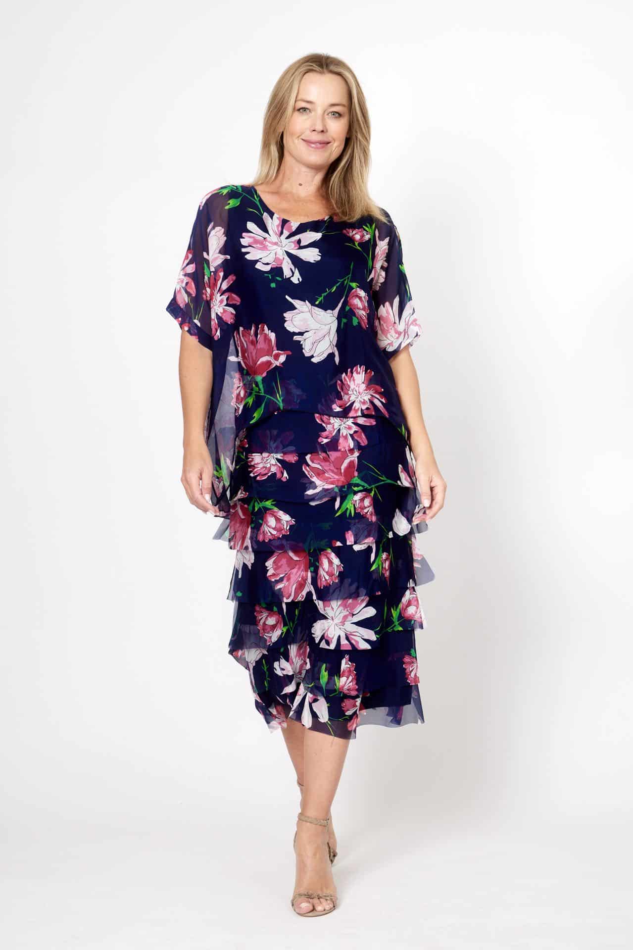 La Strada Multi Layers Dress - Navy/Pink Floral