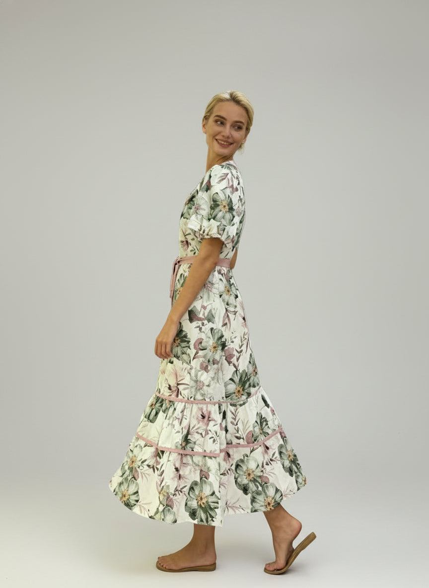 La Strada Vintage Olive Floral Shirt Dress