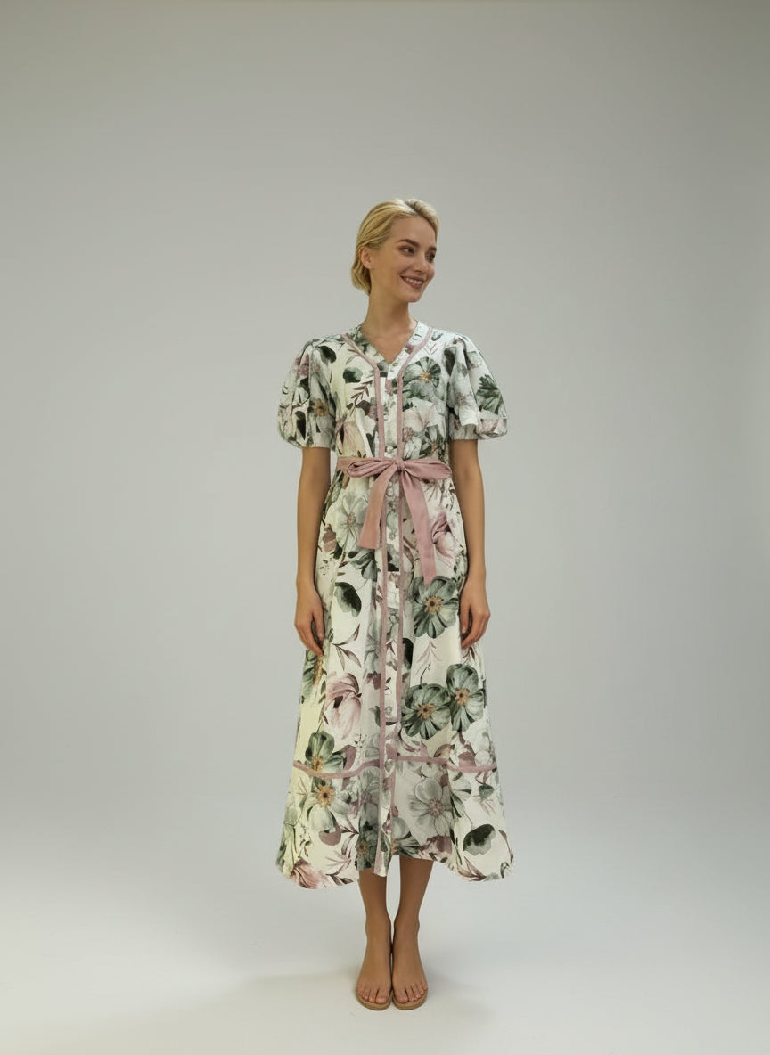 La Strada Vintage Olive Floral Shirt Dress