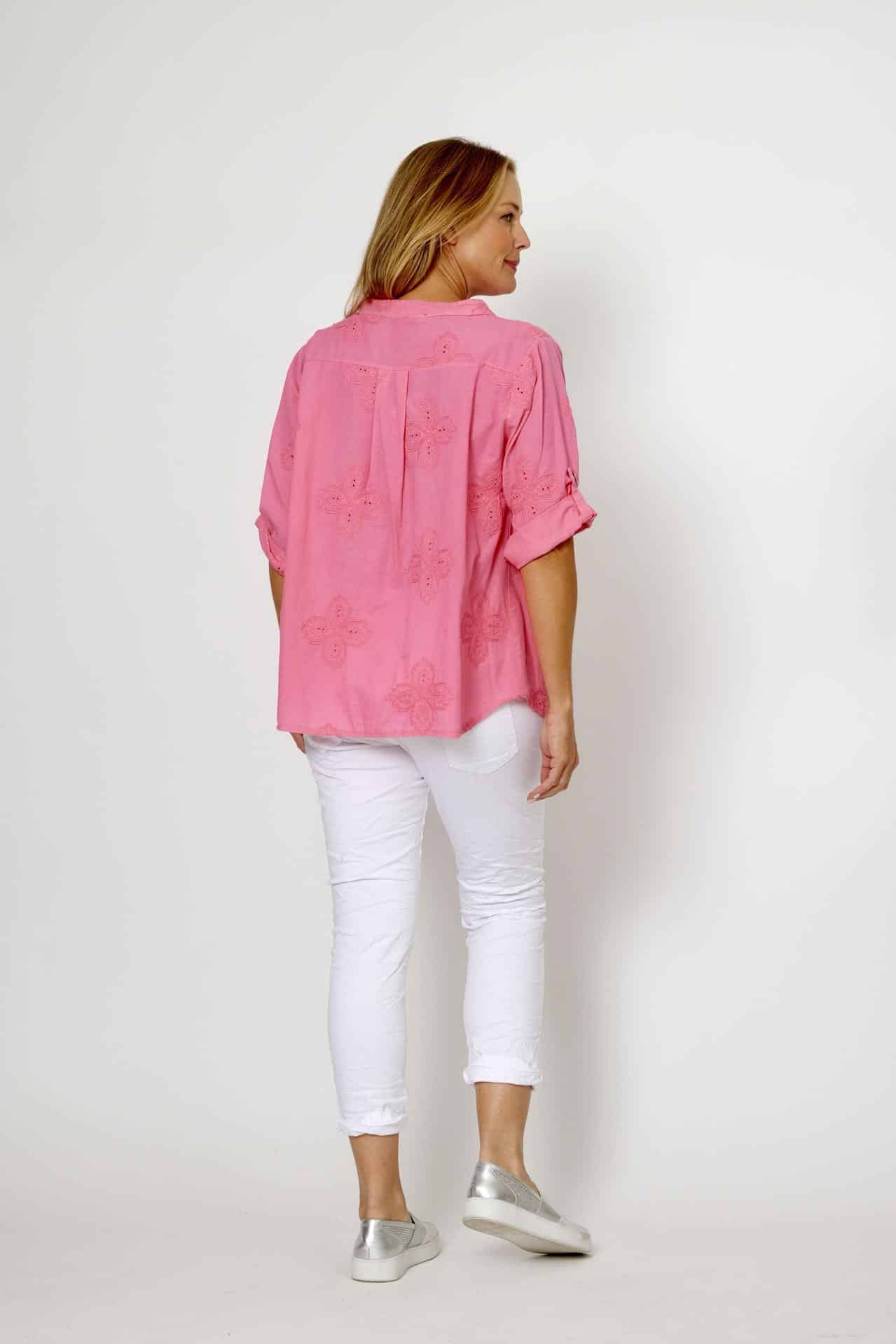 La Strada Embroidery Cotton Top - Candy Pink