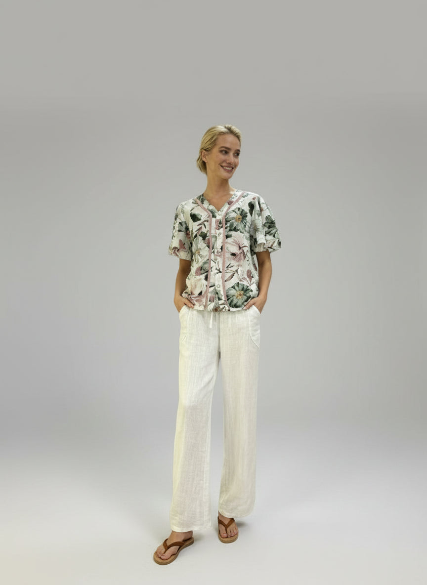 La Strada Vintage Olive Flora Top