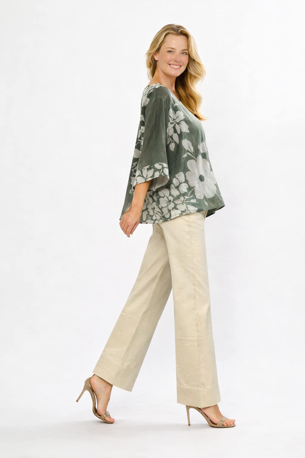 La Strada Kaftan Top - Khaki/Beige