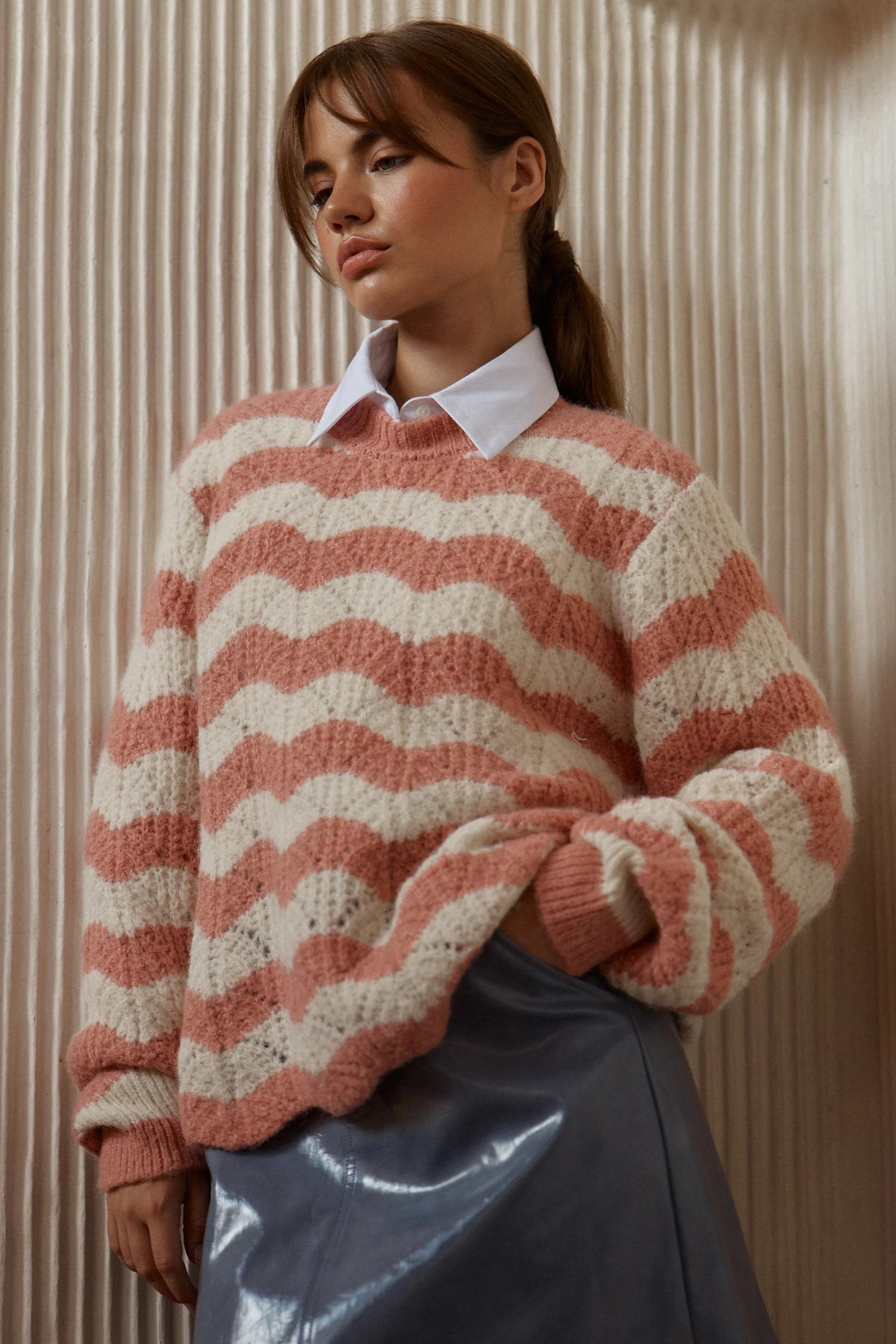 Sass Nikkita Wavy Stripe Knit - Cream/Pink