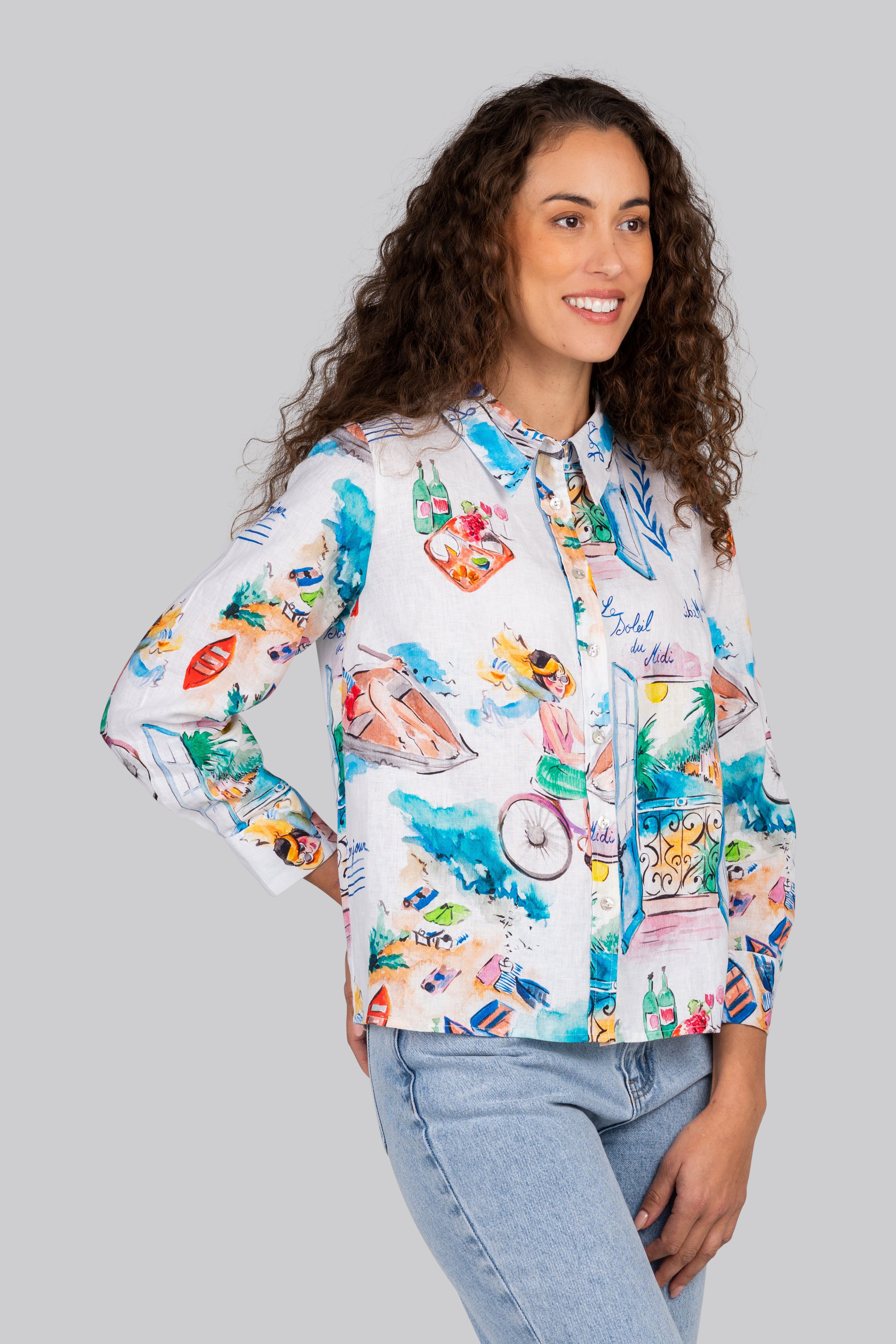 Kaleido Long Sleeve Shirt - French Riviera