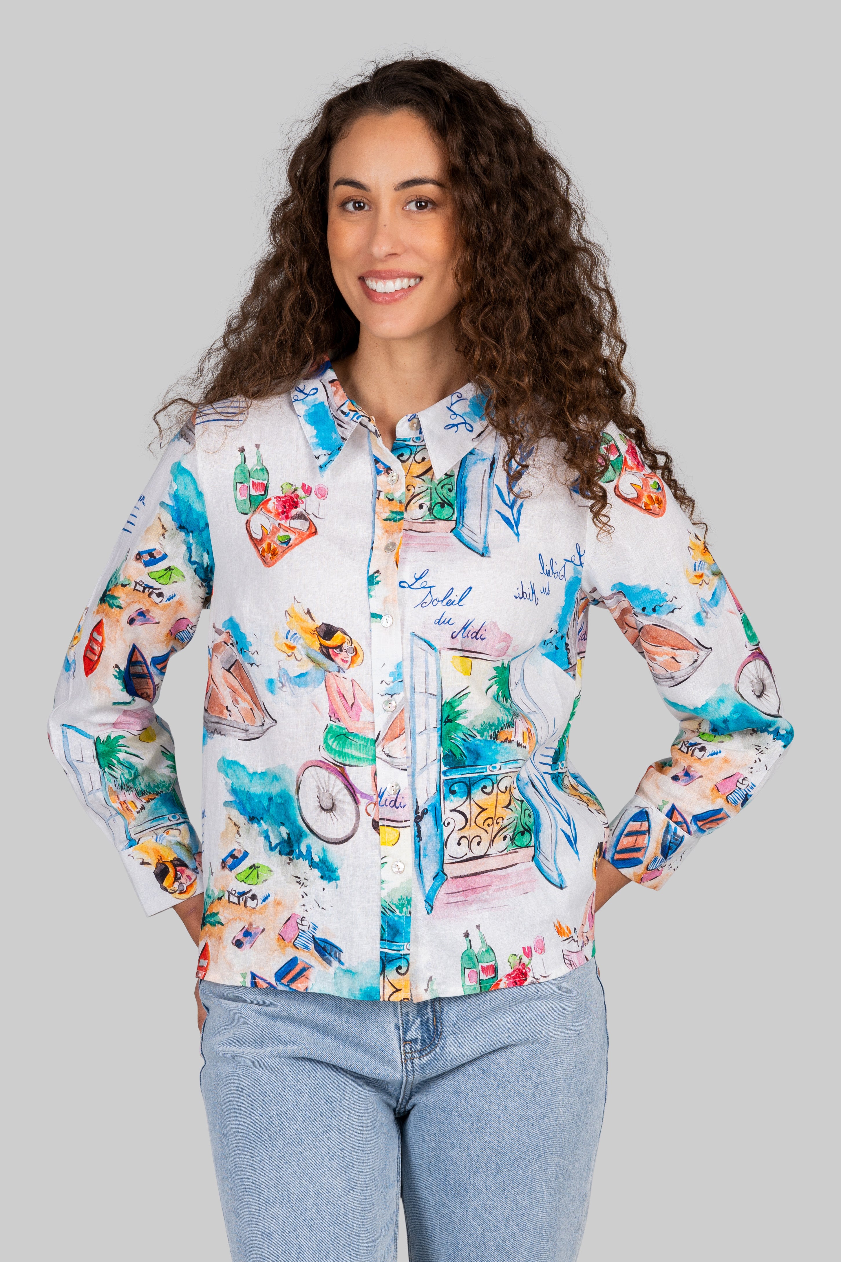 Kaleido Long Sleeve Shirt - French Riviera