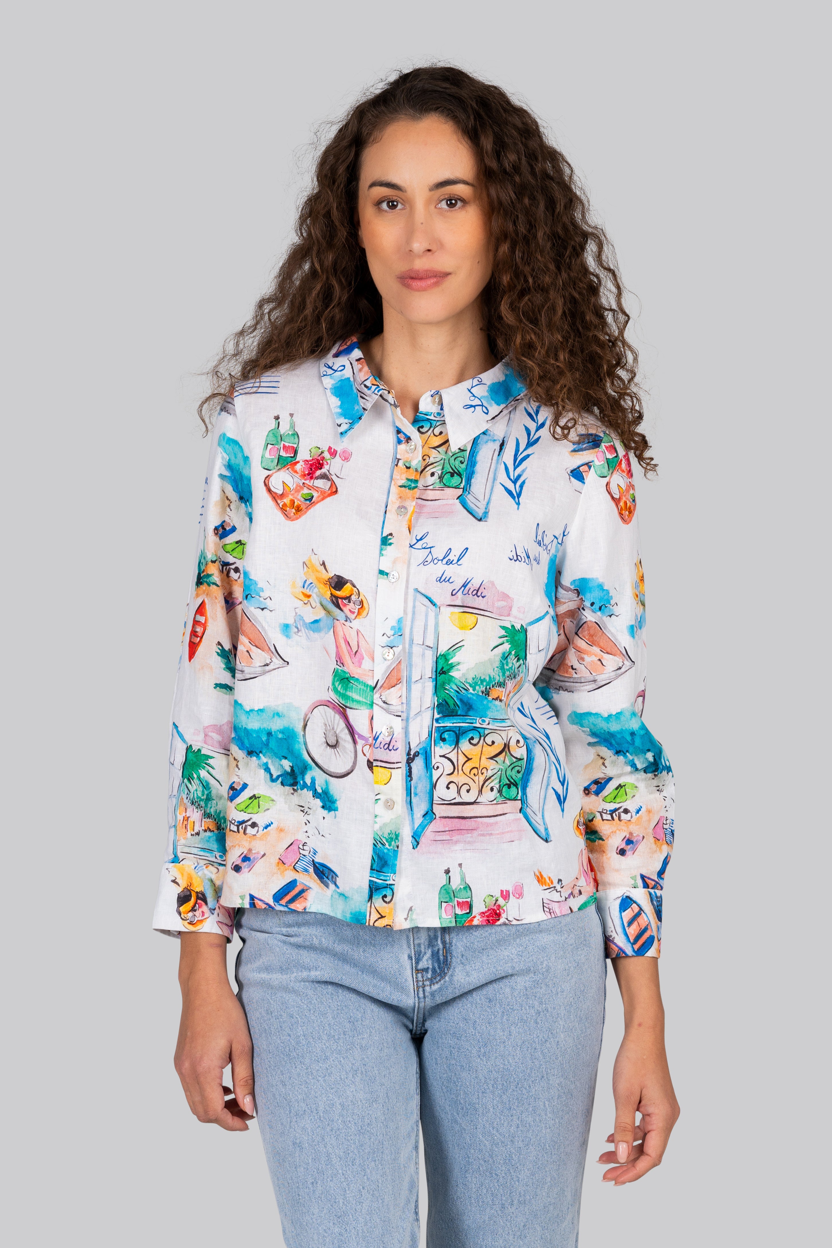 Kaleido Long Sleeve Shirt - French Riviera