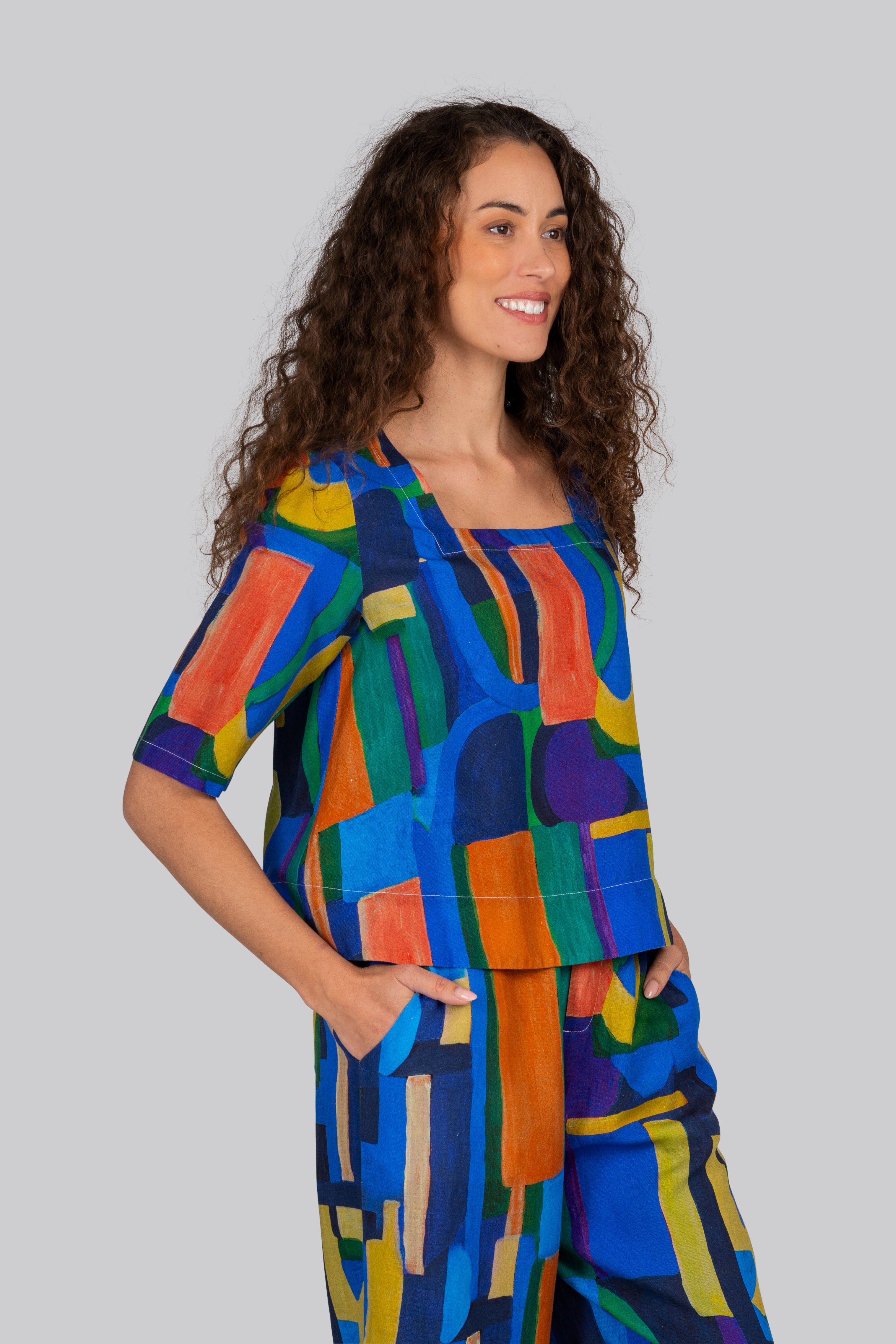 Kaleido Square Neck Top - Abstract Print