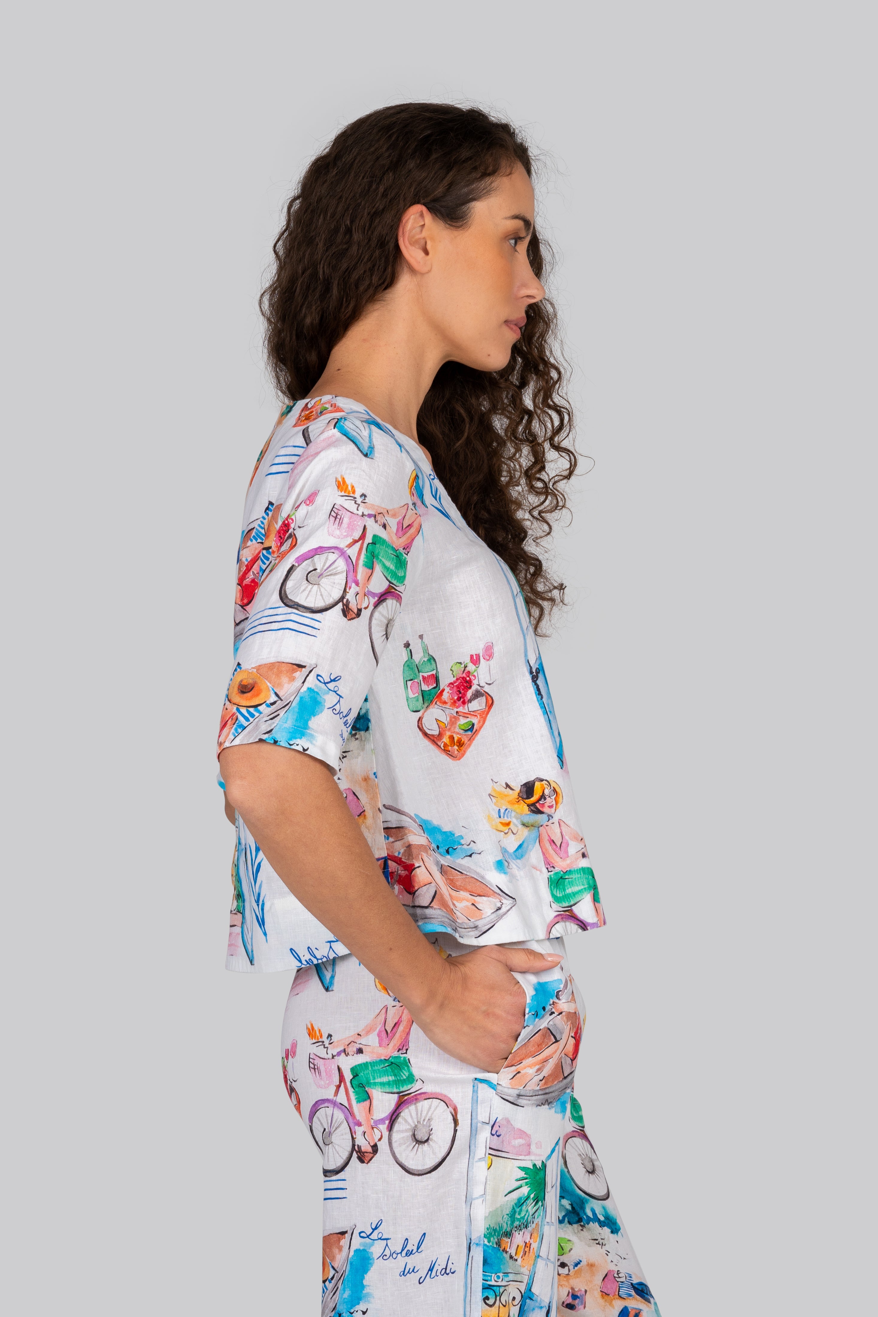 Kaleido Square Neck Top - French Riviera